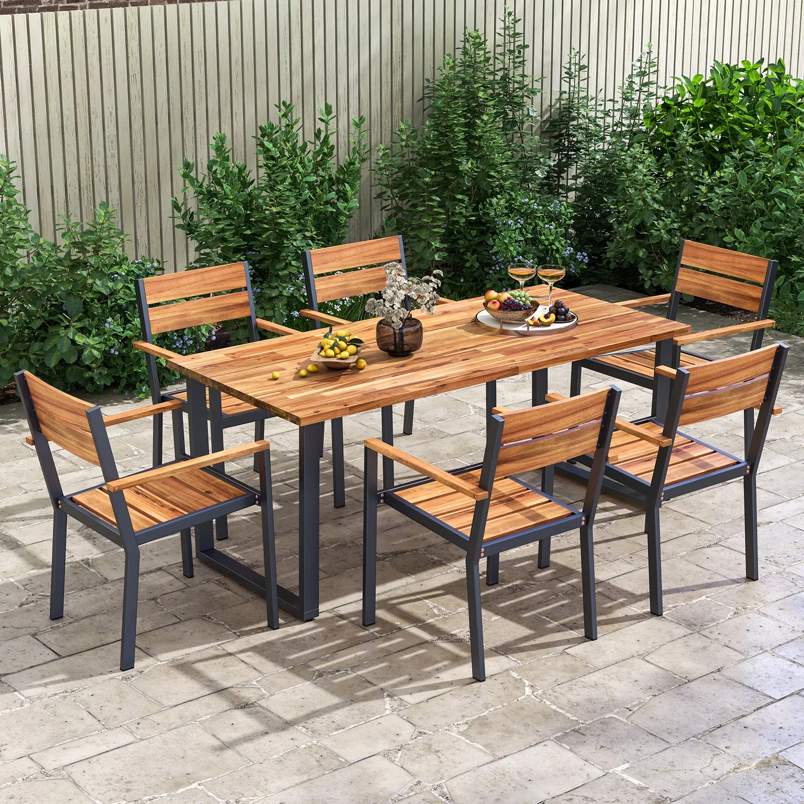 Premium Patio Dining Set with Each seat can load up to 400 lbs - Black Wood Model 2C603E
