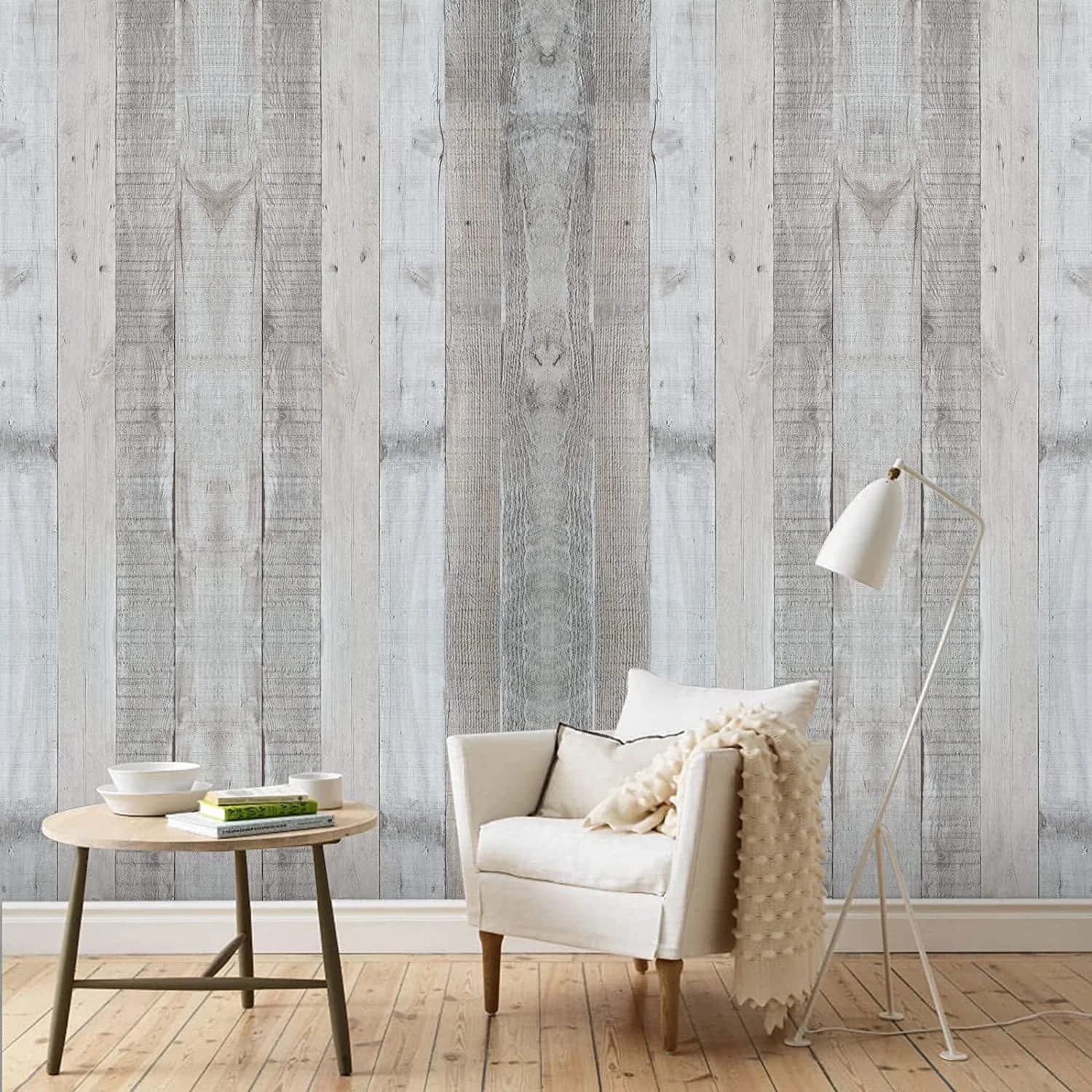 Wallpaper Versatile with Removable, Grey Wood Peel and Stick 17.71" x 394", Wood Plank Removable Contact Paper Wood - Pvc Grey Model ABE44E