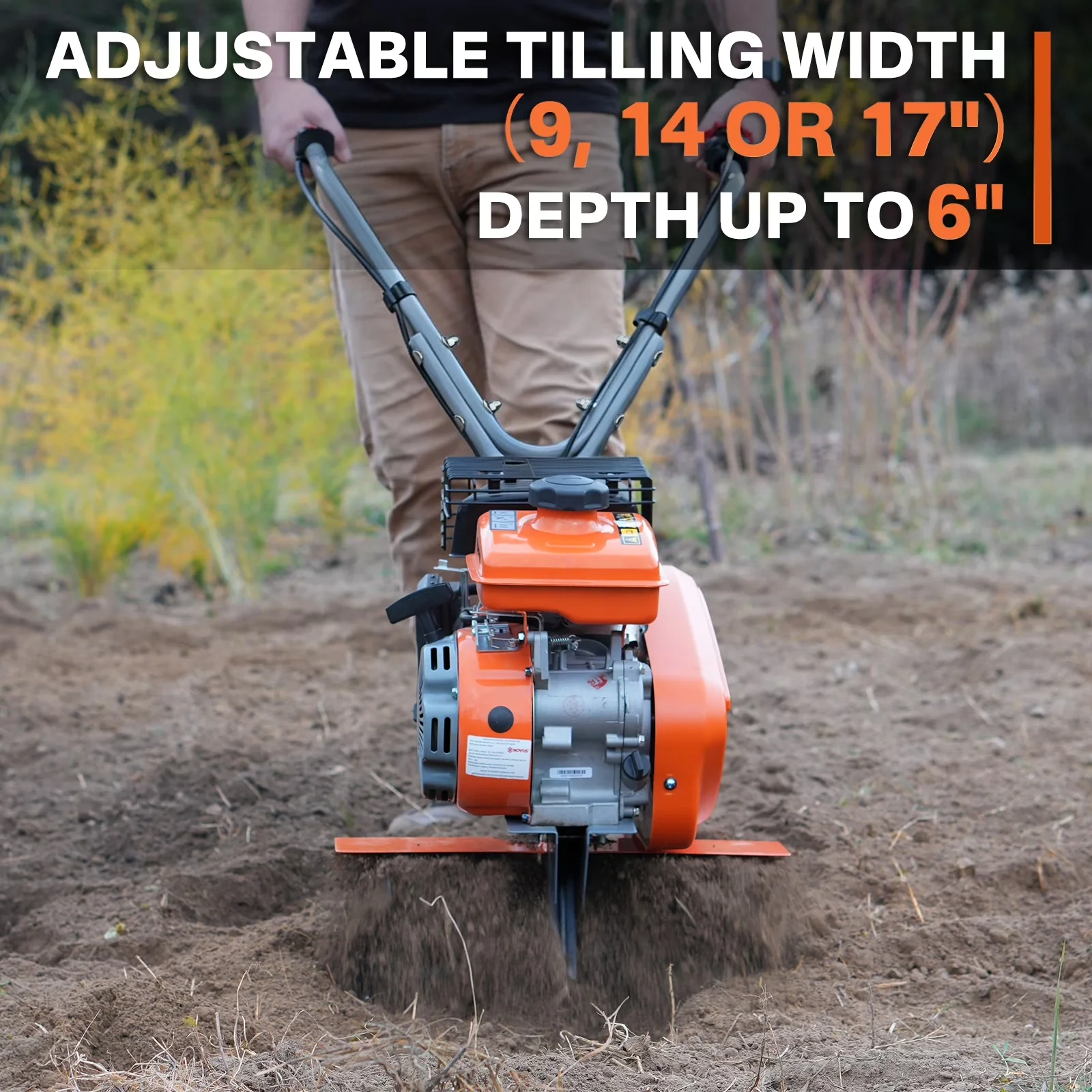 Classic Trillers Cultivator with Front Tine Gardon Tiller, 2 in 1 Gas Tiller, Never-Flat Wheels - Model E8B0AA