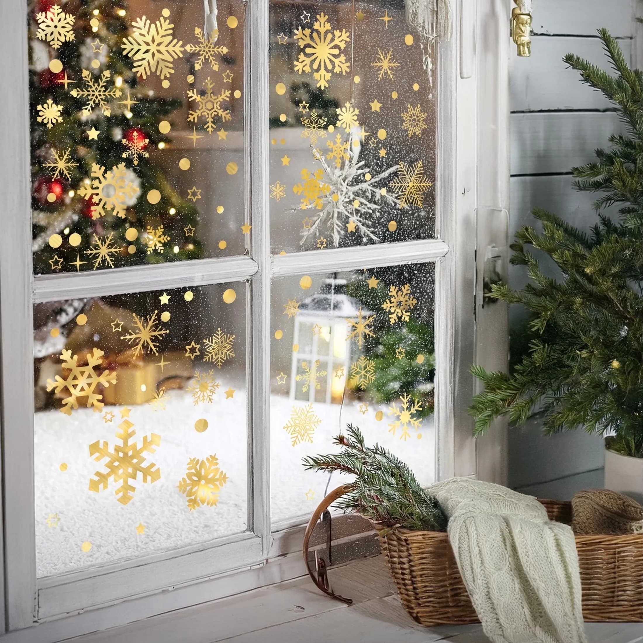 Wallpaper Wall Decals Wall Covering Quality with Reusable, 192pcs Christmas Window Stickers Set - Gold Model F7AF2C