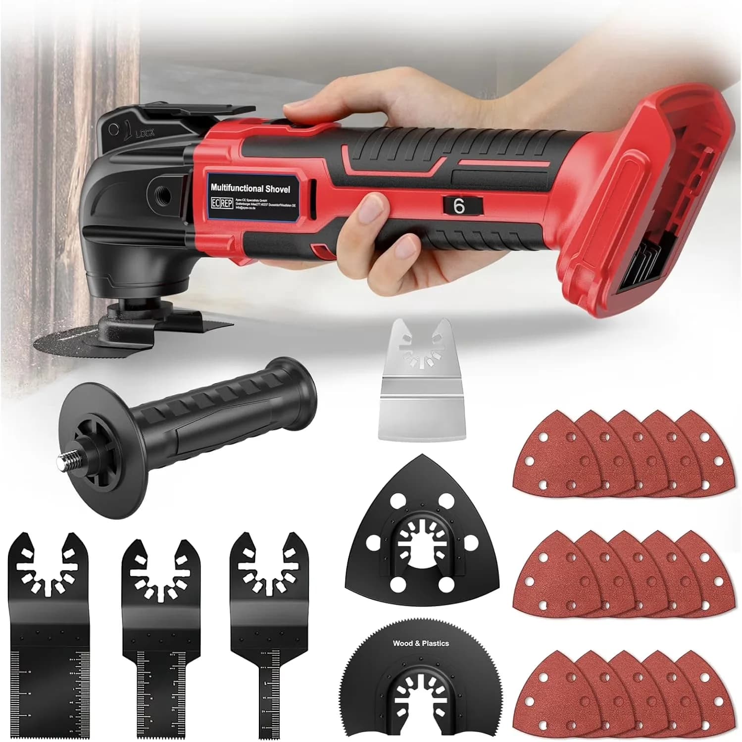Versatile Woodworking with Battery, 18V, Cordless Oscillating Tool - Red Model 485770