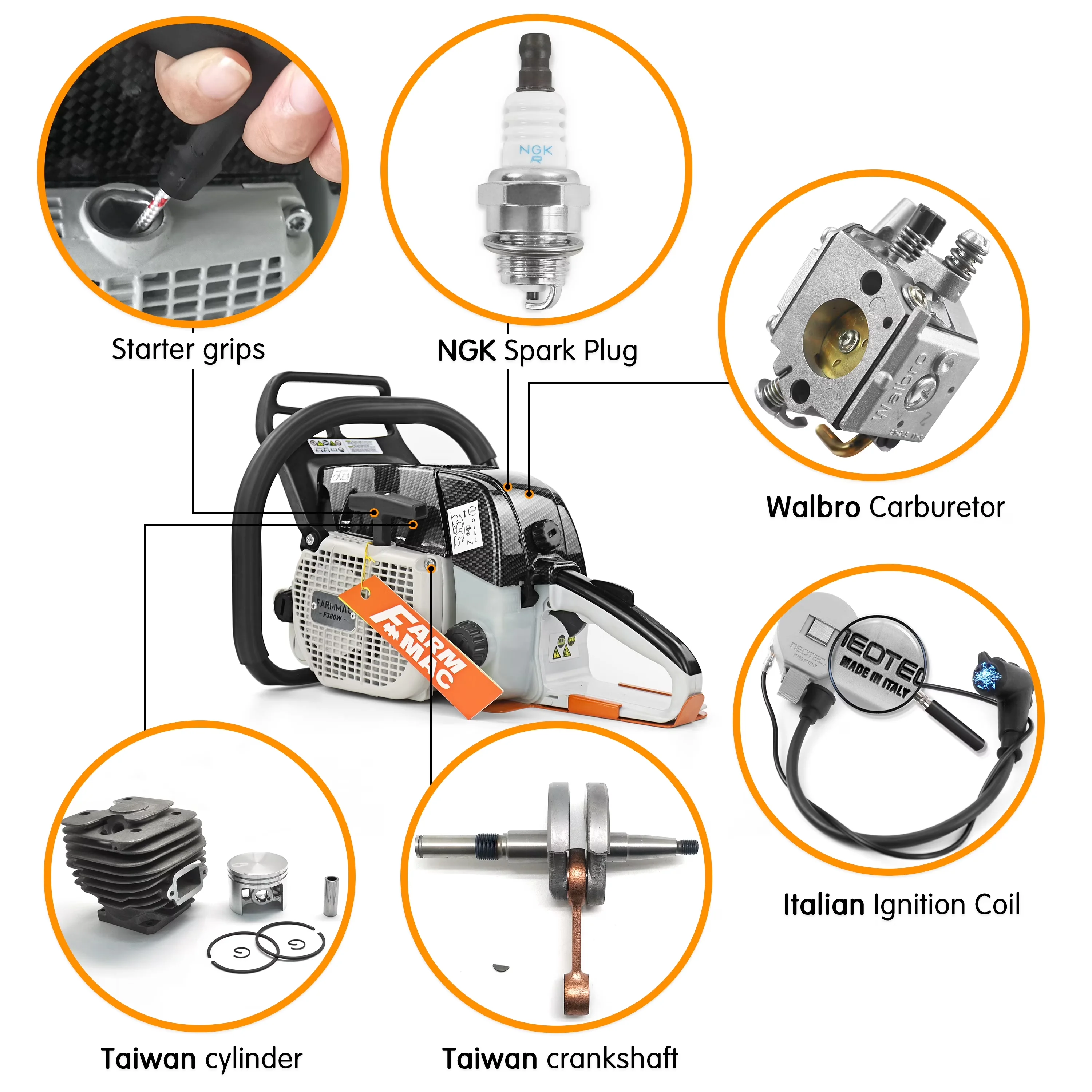 Premium Chainsaw with Anti-Vibration, 25 Inch Alloy Solid Bar, 72cc Gas - Model AC3BD2