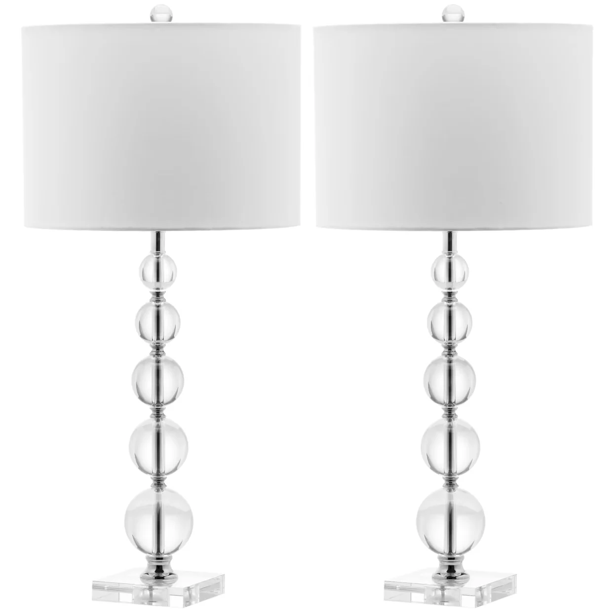 Lamp Set Stylish with LED, Transitional, Liam 29 in. H Stacked Crystal Ball Table - Clear, White Crystal Model E17EAC