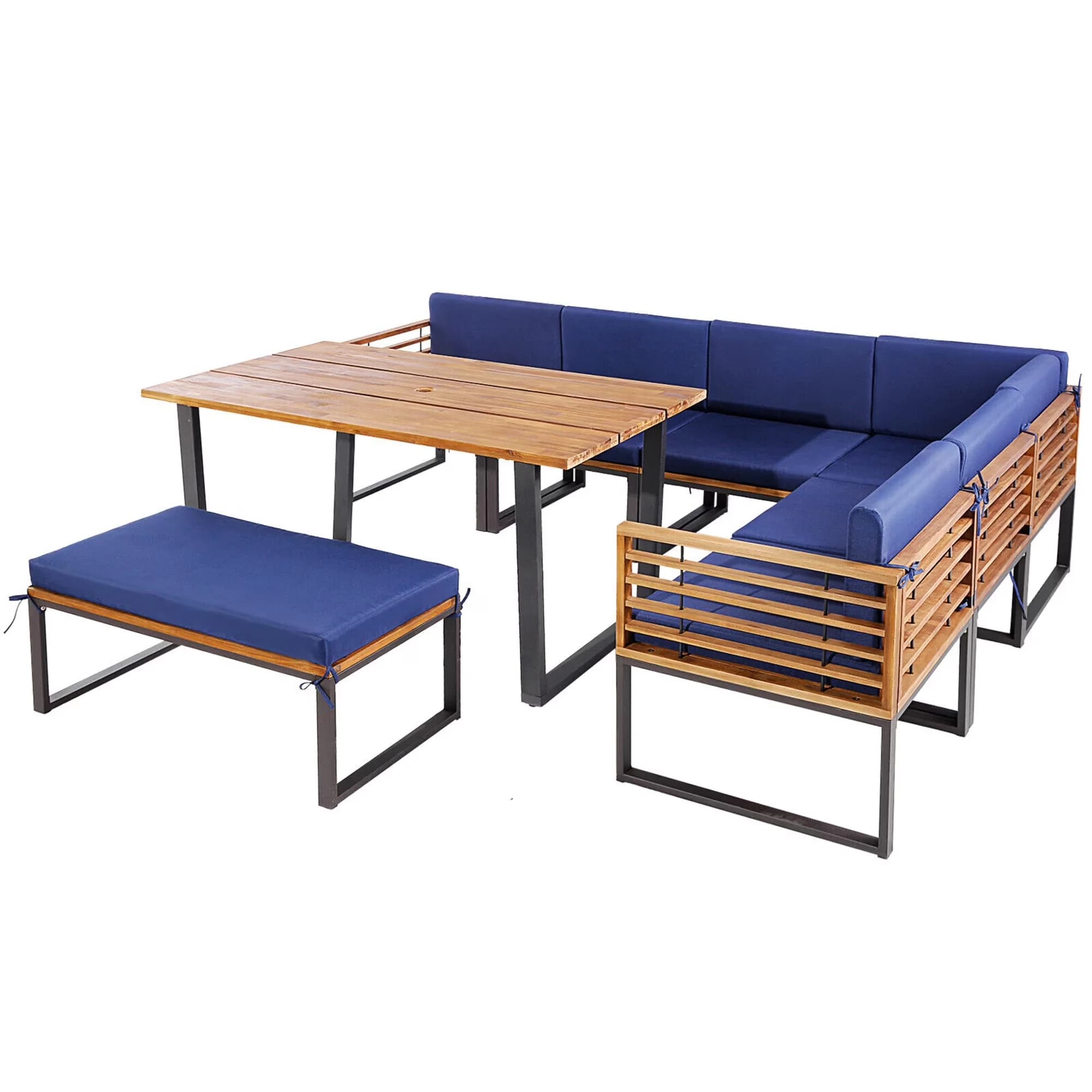 Essential Outdoor Sofas Sectional with Modern - Wood Blue 8PCS - Ergonomic Design Model 3244F6
