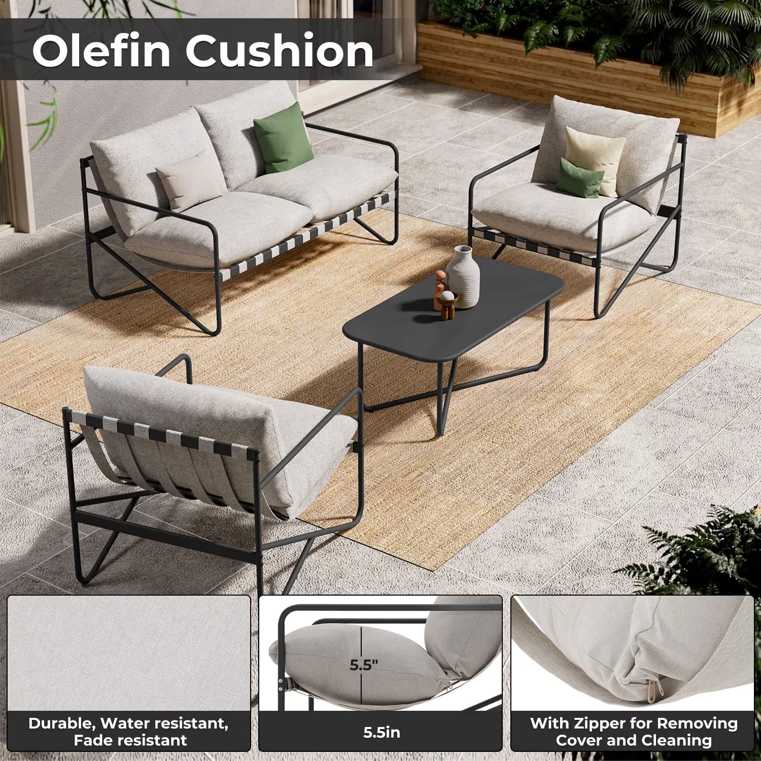Essential Patio Conversation Set with Weatherproof, Modern Outdoor, Wide Strap - Gray Steel, Olefin, Foam Model A1D845