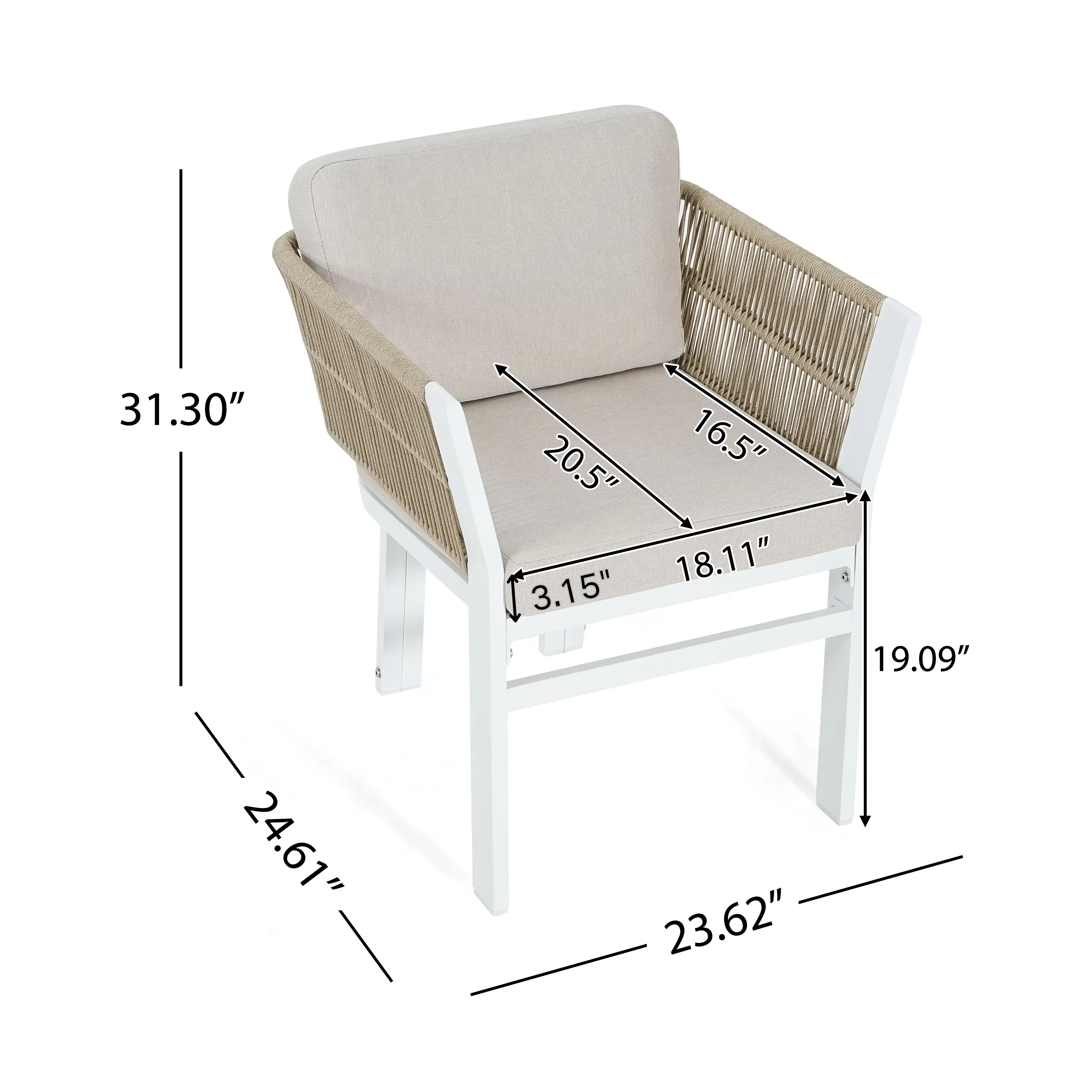 Innovative Patio Conversation Set with Weatherproof, Beige Cushions and Rattan Accents, Beige - Beige,White Aluminium,Fabric Model 862BC5