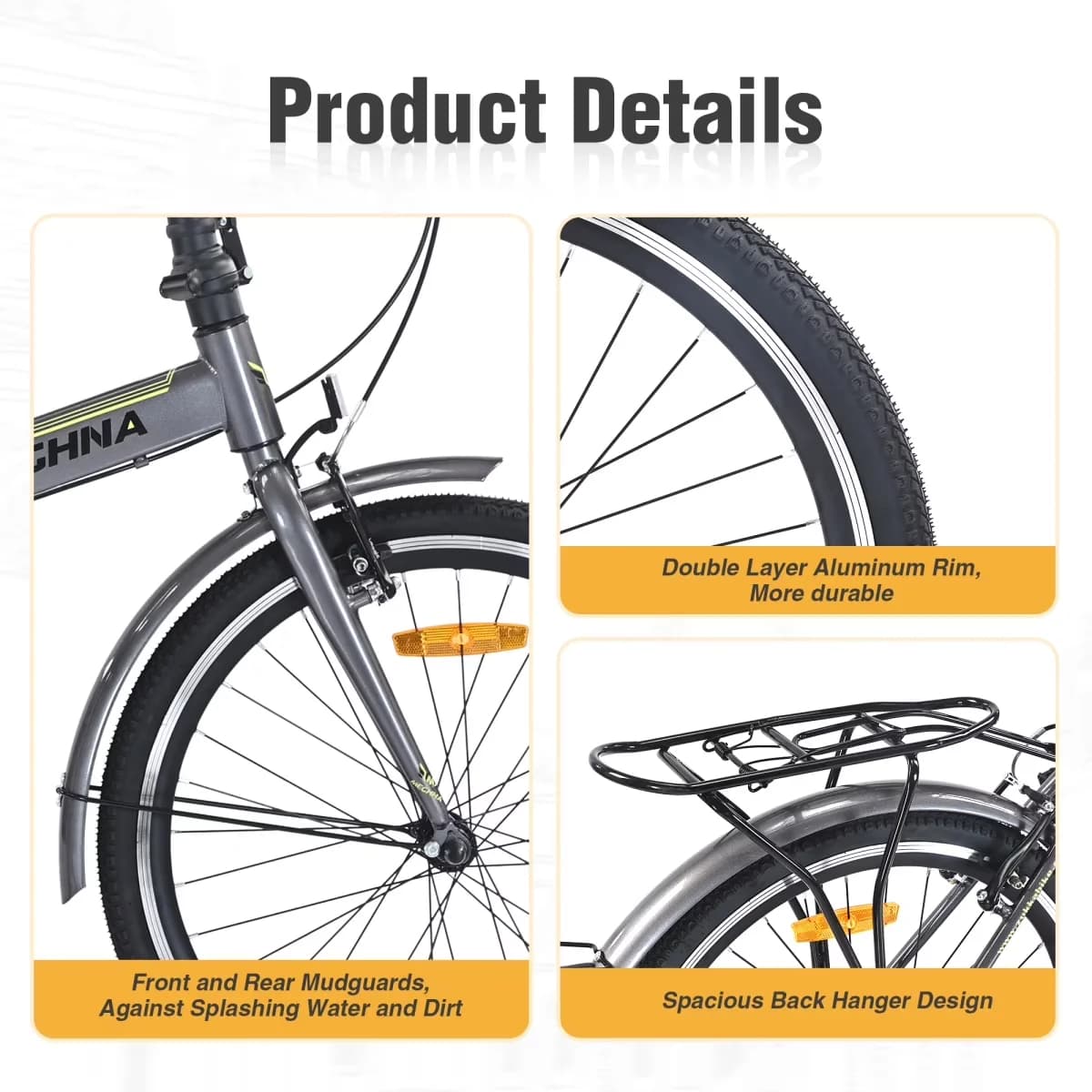 Stylish Road Bike with Foldable, 24 Inch Folding - Silver - Heavy Duty Model 088E65