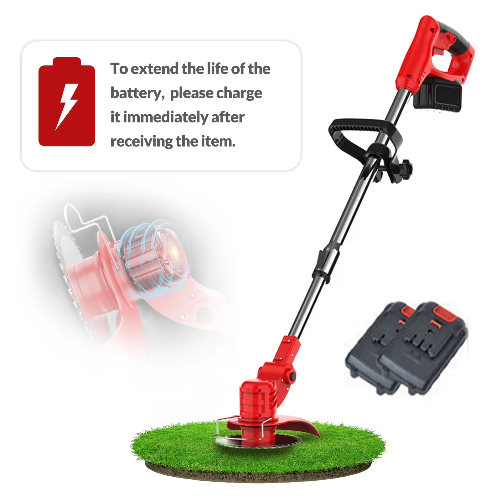 Versatile String Trimmer with Battery, 21V, 21V Cordless Lawn - Red - Long-Lasting Performance Model B75A7A
