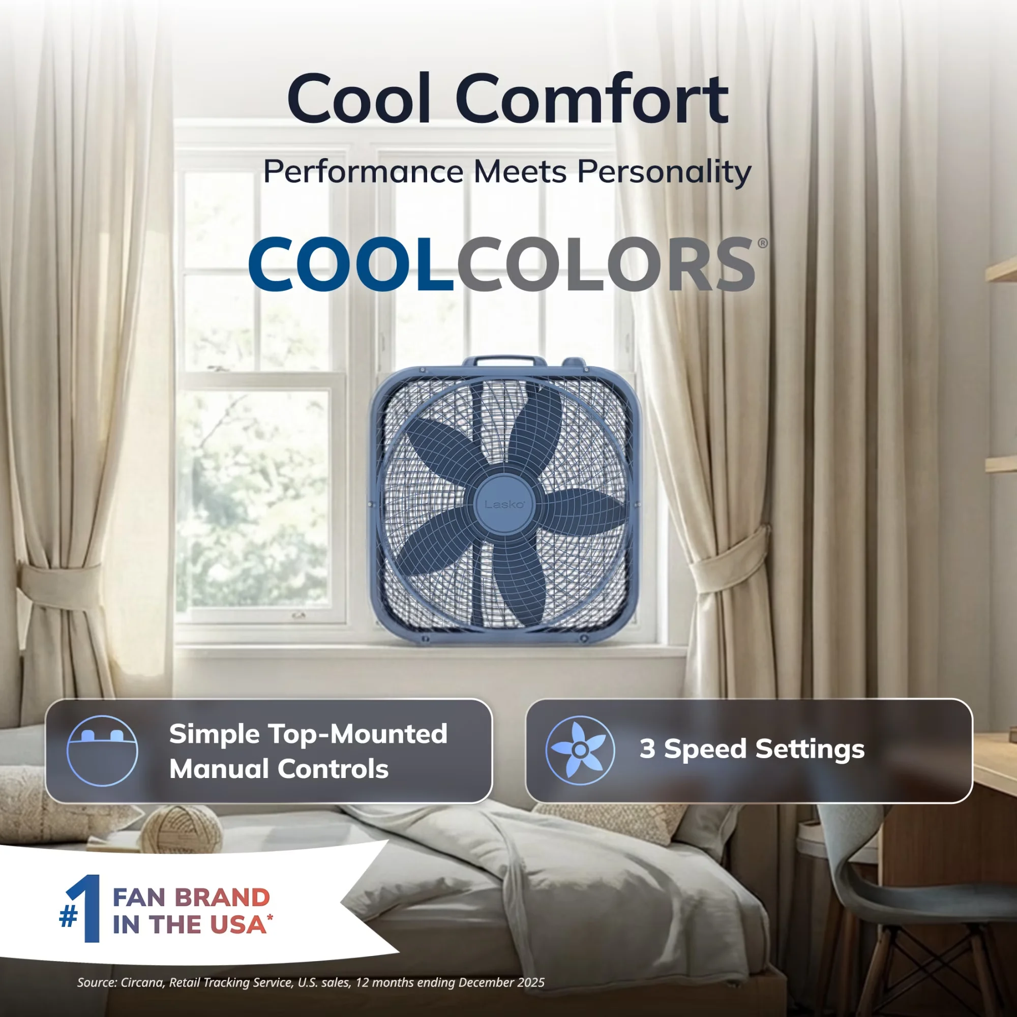 Fans In Cooling Classic with Convertible, 20" Cool Colors Classic Box Fan, Portable Floor or Window Fan - Blue Model DC61B5