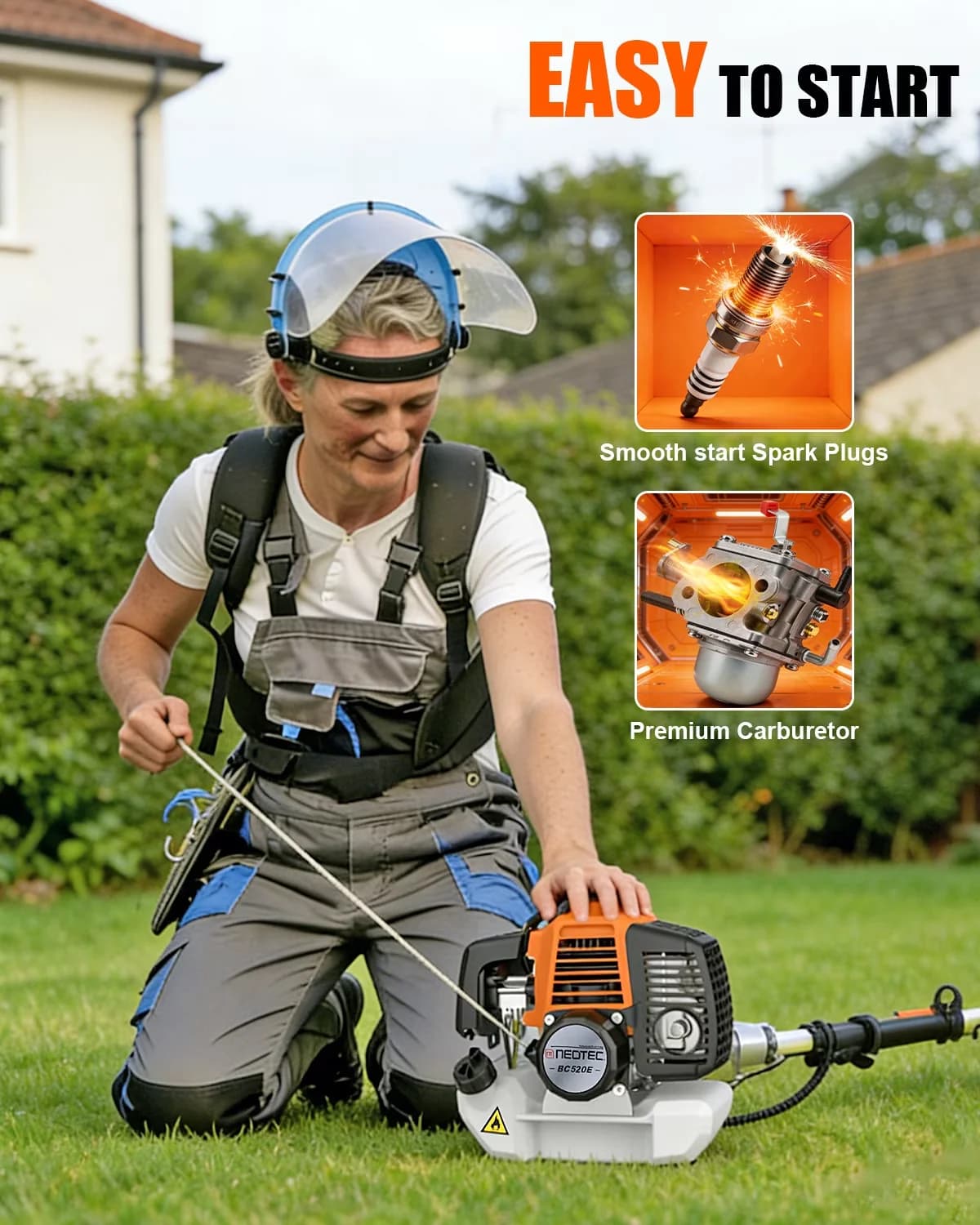 Premium String Trimmer with Attachment Capable, Antivibration, 52cc 5 in 1 Gas Weed Eater - Orange for Garden Model 6A10A9