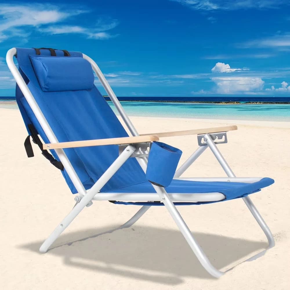 Compact Beach Chair with Adjustable, Blue, Portable High Strength - Blue Iron 600D Polyester Fabric Model 6DBE7B