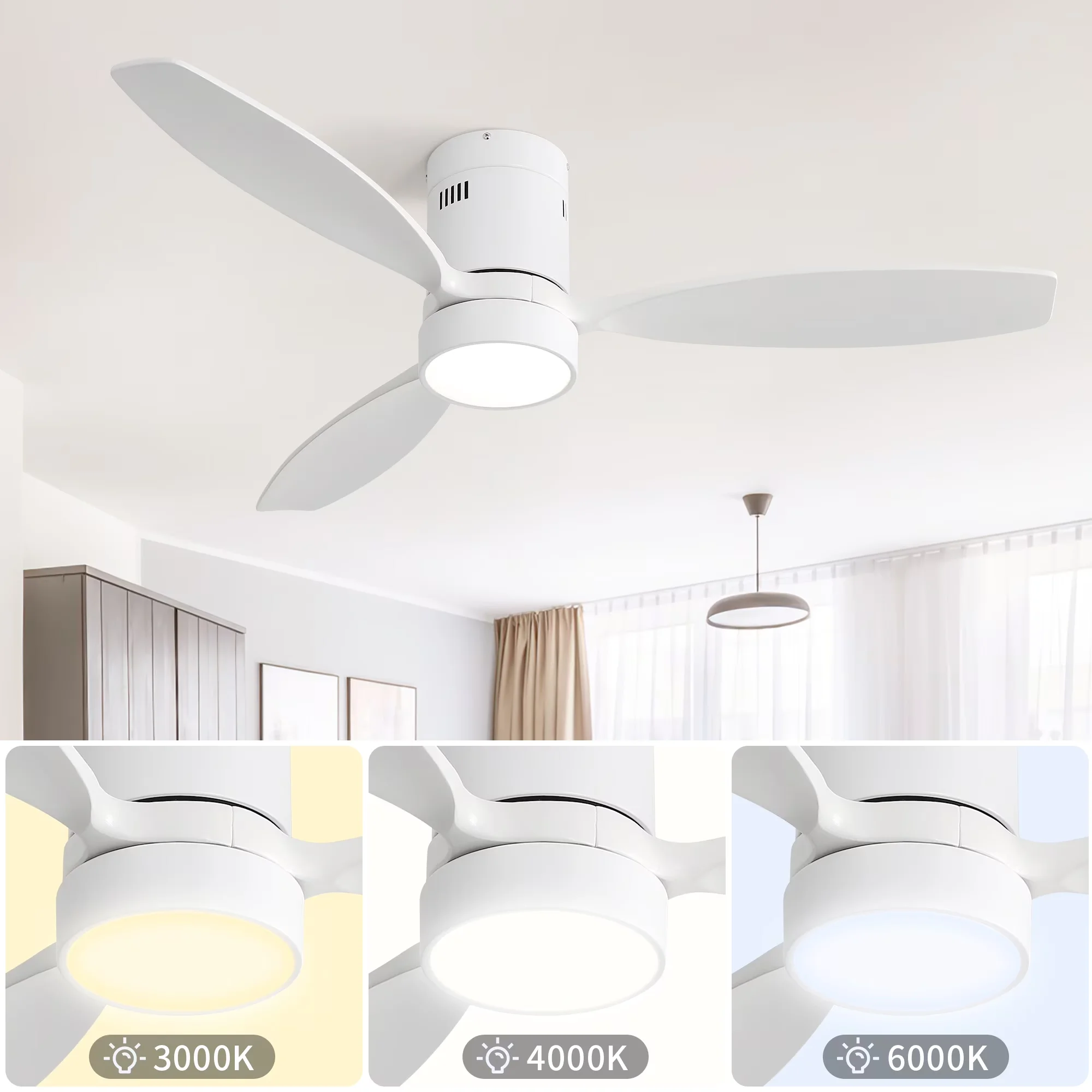 Compact Ceiling Fan with LED, Eco Friendly - 52 Inch - Built to Last Model F0BB08