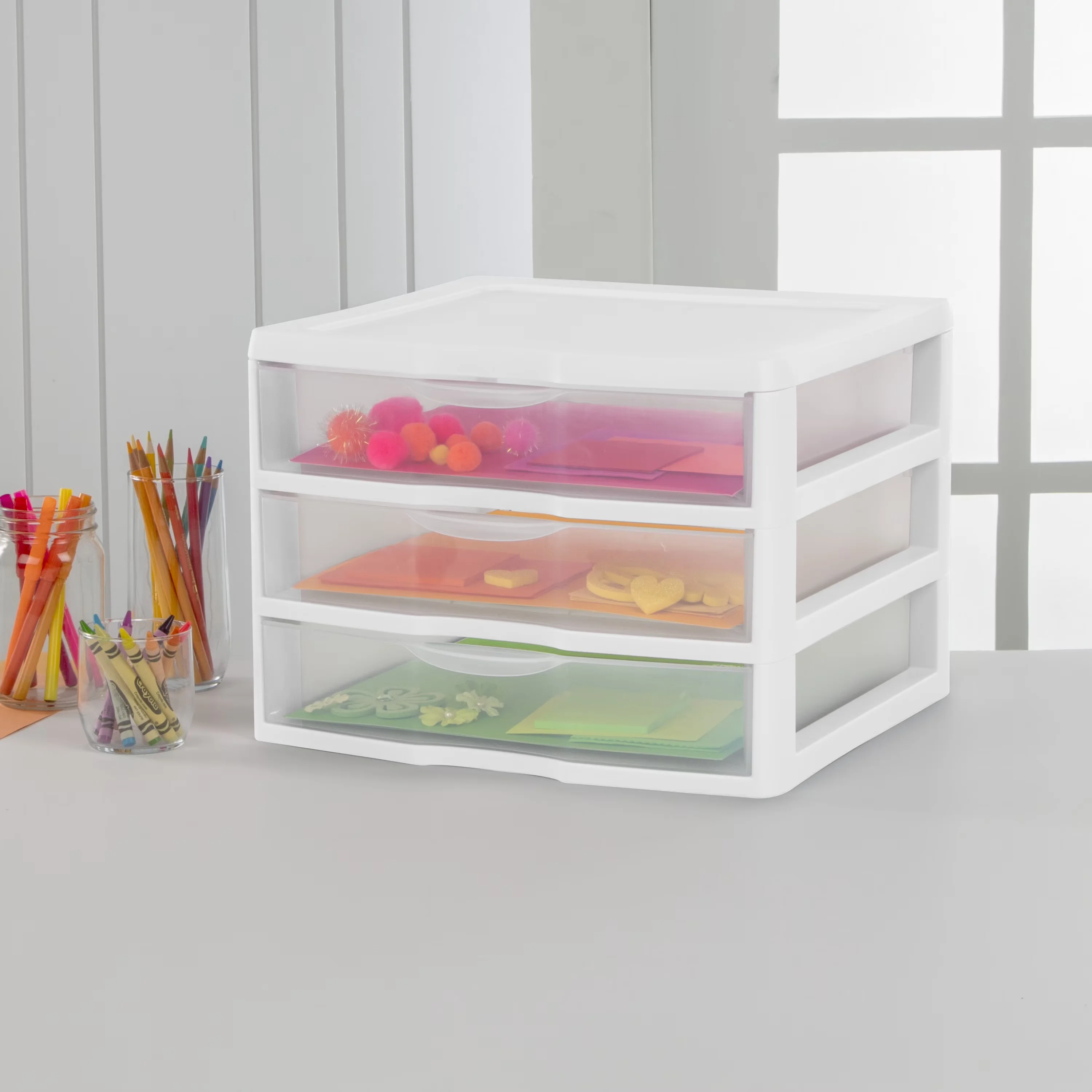 Garage Storage Supply Classic with Stackable, Wide 3 Drawer Unit, Single unit option - White Plastic Model 711A71