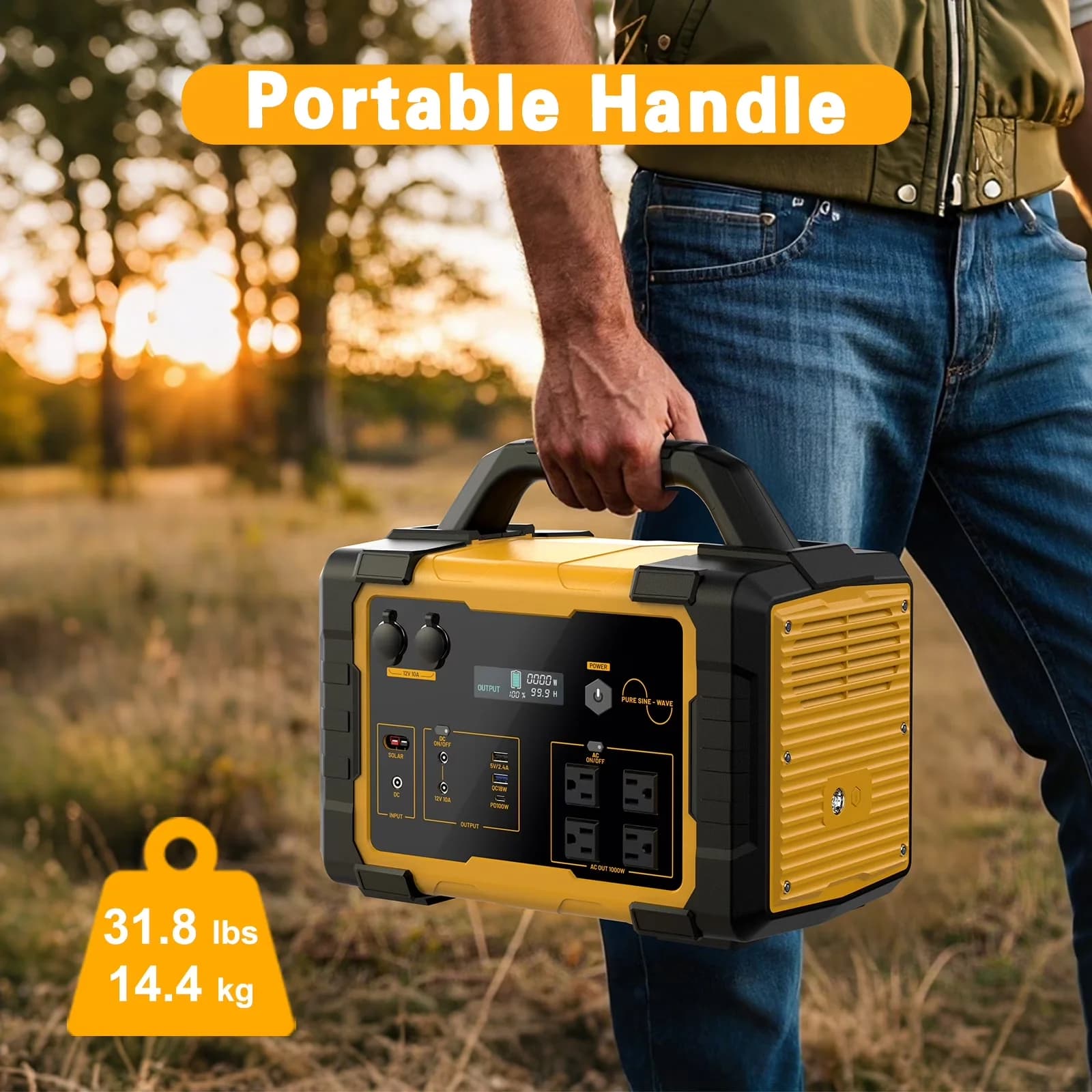 Generator Sleek with 200W, Overload Protection, Short Circuit Protection - Yellow for Home, Camping Model B3CC3A