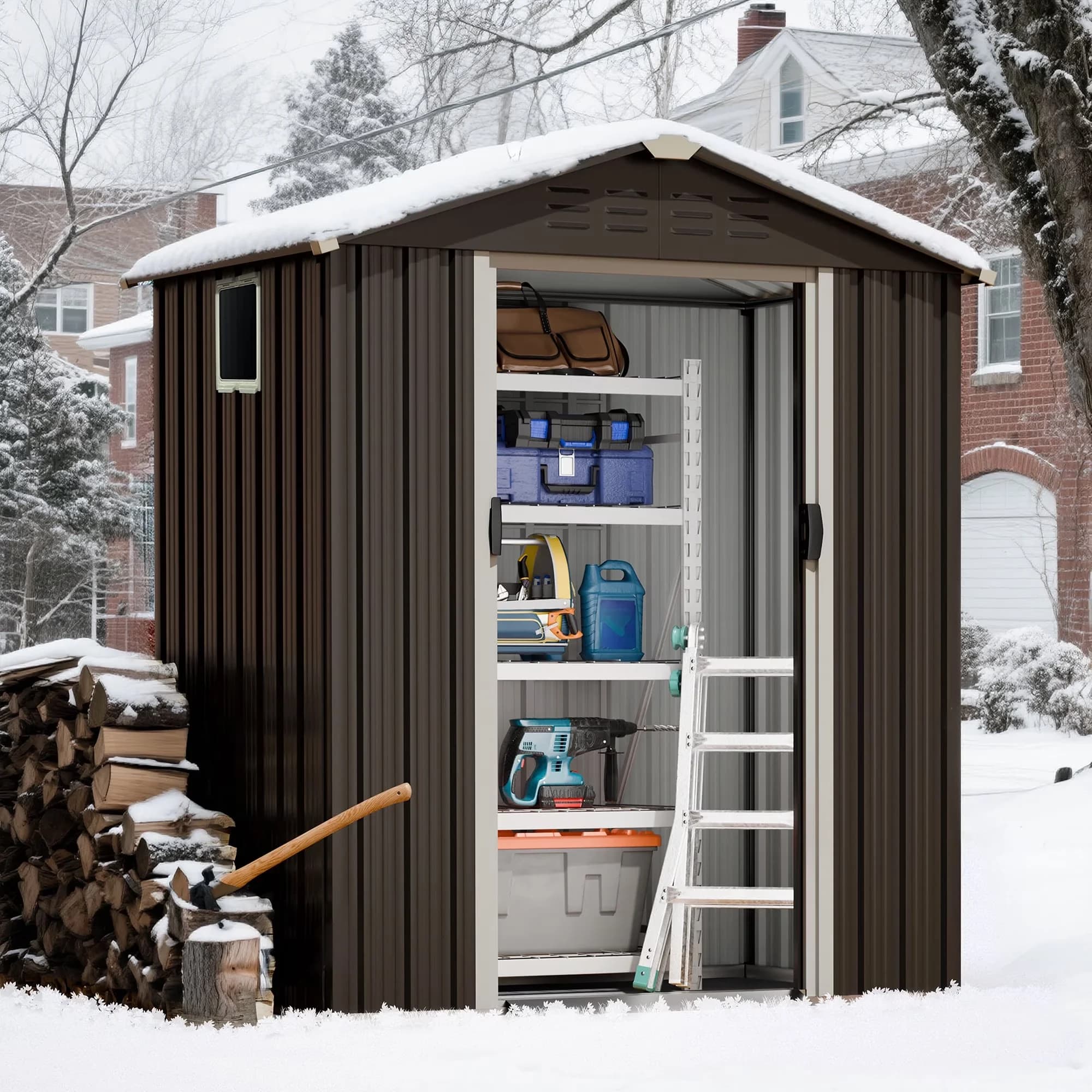 Durable Shed with Waterproof, 1.Edge protective cover, 2.More breathable and beautiful - Metal Gray Model E64910