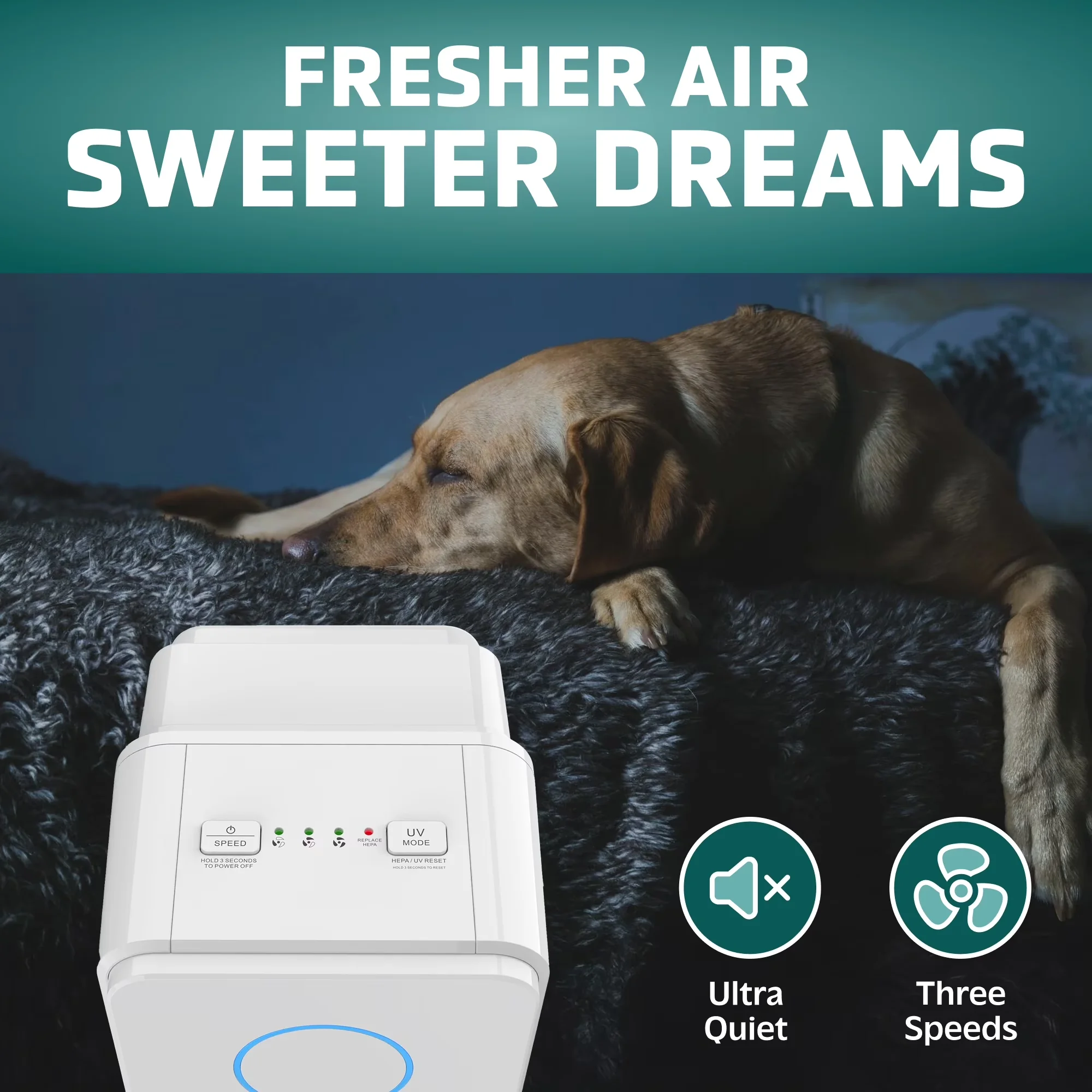 Air Purifier Professional with Filter Change Indicator, UV-C, 743 Sq. ft. HEPA Pet Pure Filter - White Model 8D45D6