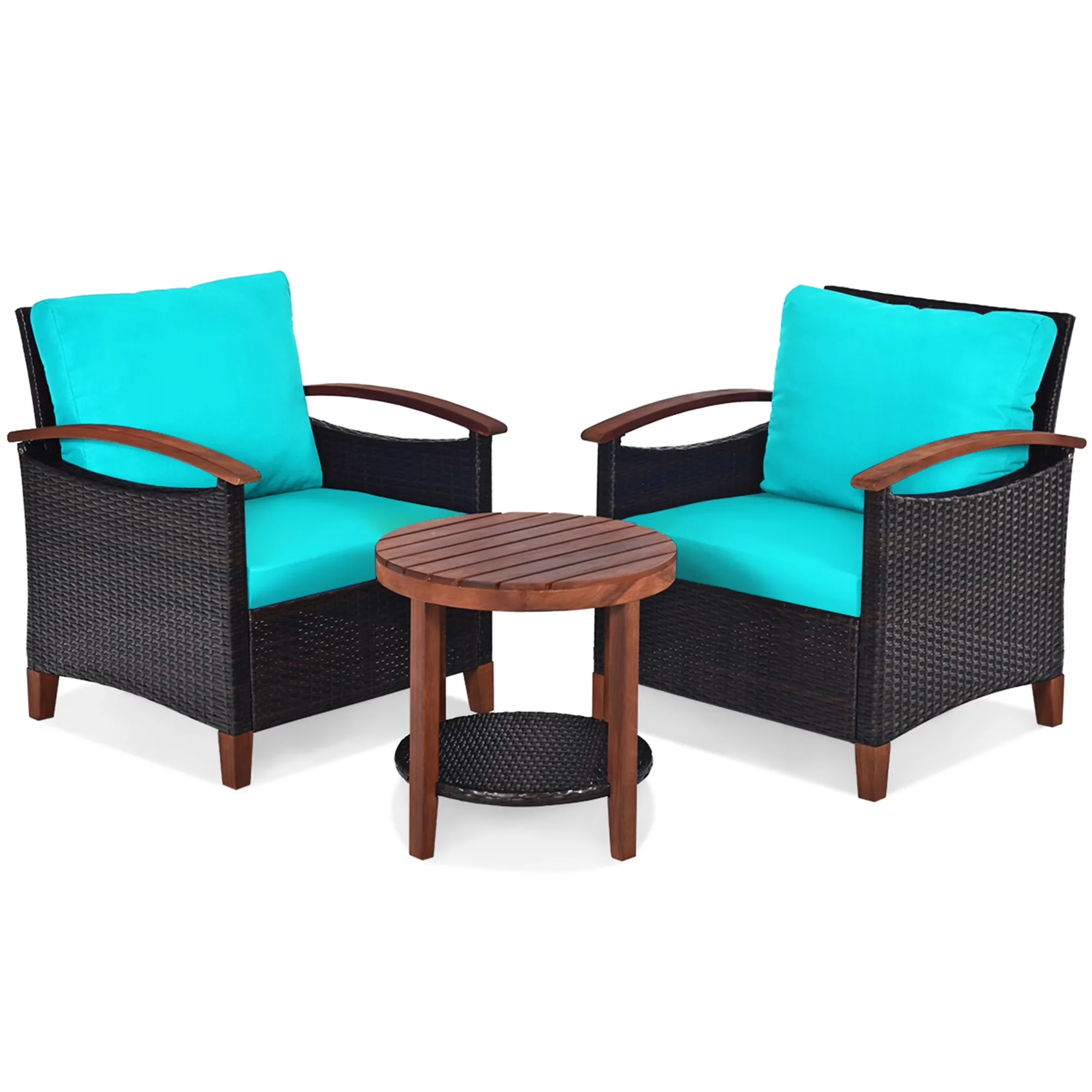 Professional Patio Conversation Set with Weatherproof, Storage, Collapsible - Rattan Turquoise Model 8A1994