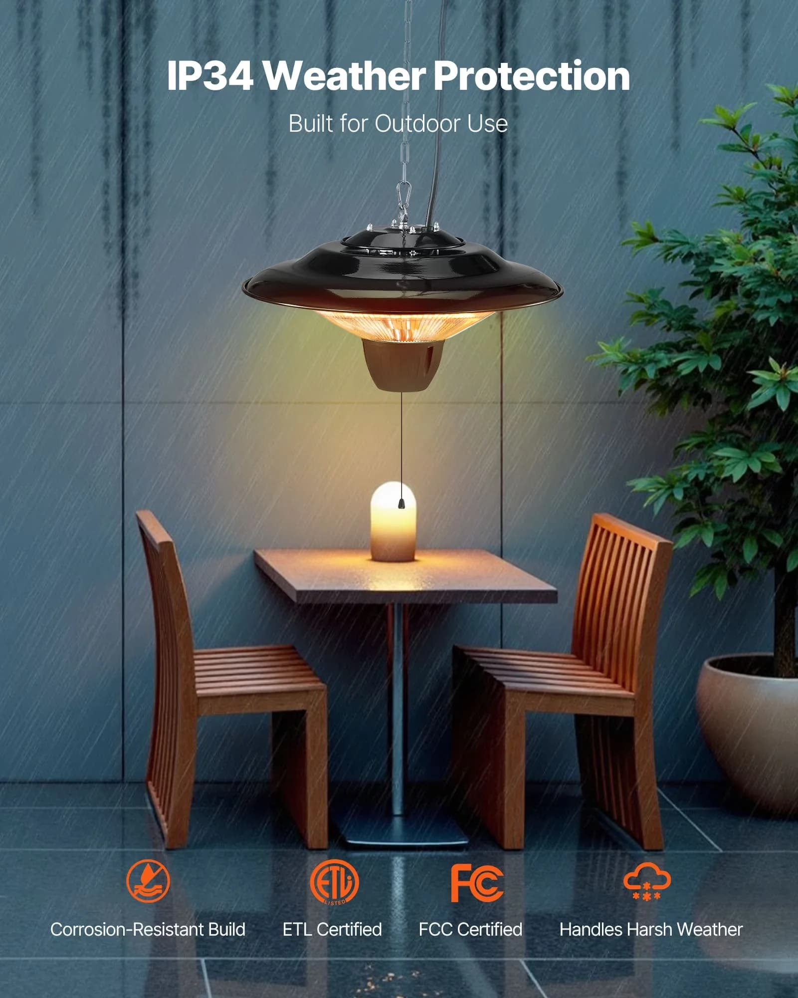 Durable Outdoor Heating with 1500W, Adjustable Height, IP34 Protection - Black Model CCCEA4