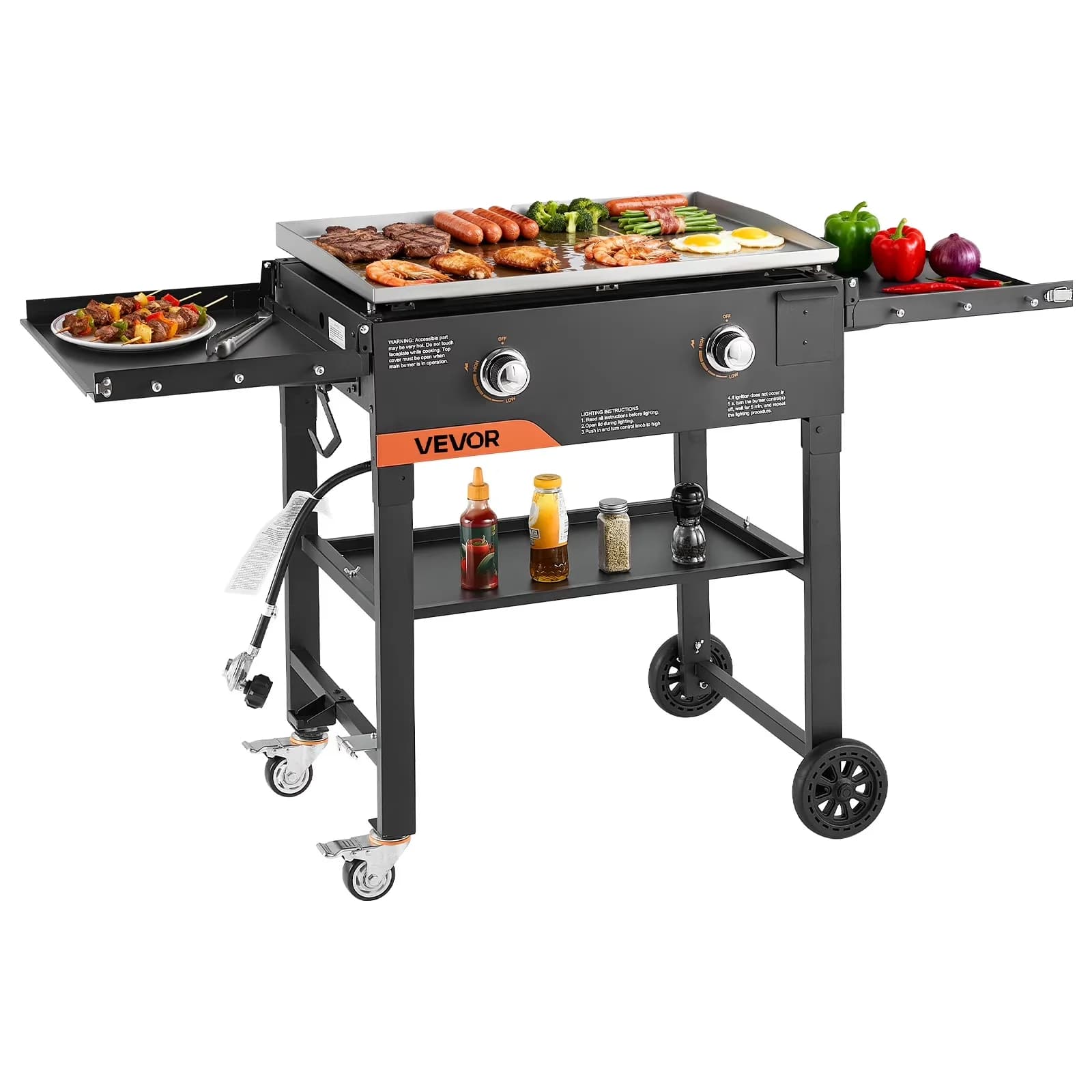 Flat Top Grill Stylish with 30000 BTU, 2-Burner, Gas Griddle - Carbon Steel Model CB82AE
