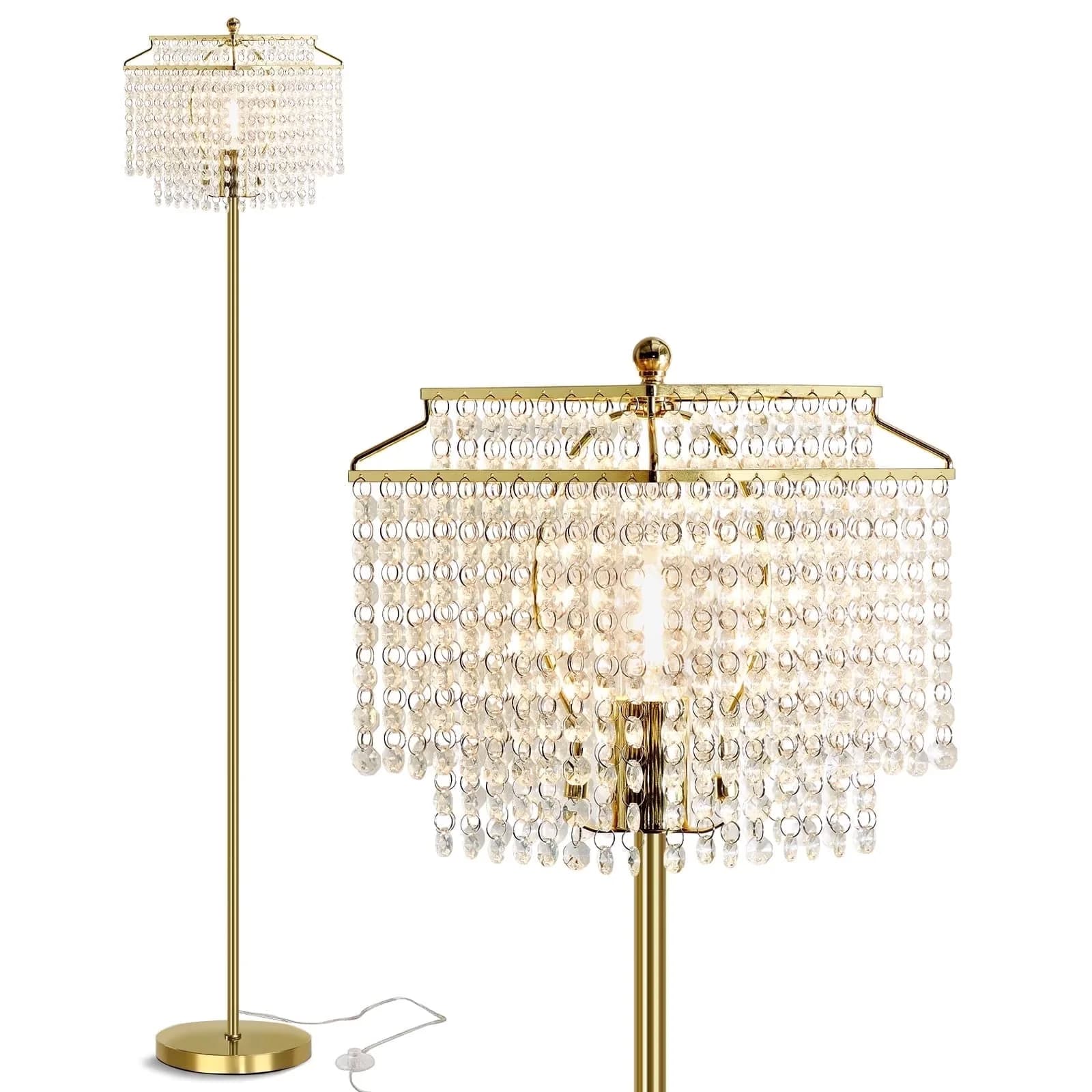 Compact Floor Lamp with LED, 8W - Metal, Crystal Gold for Living Room, Bedroom Model 8C0248