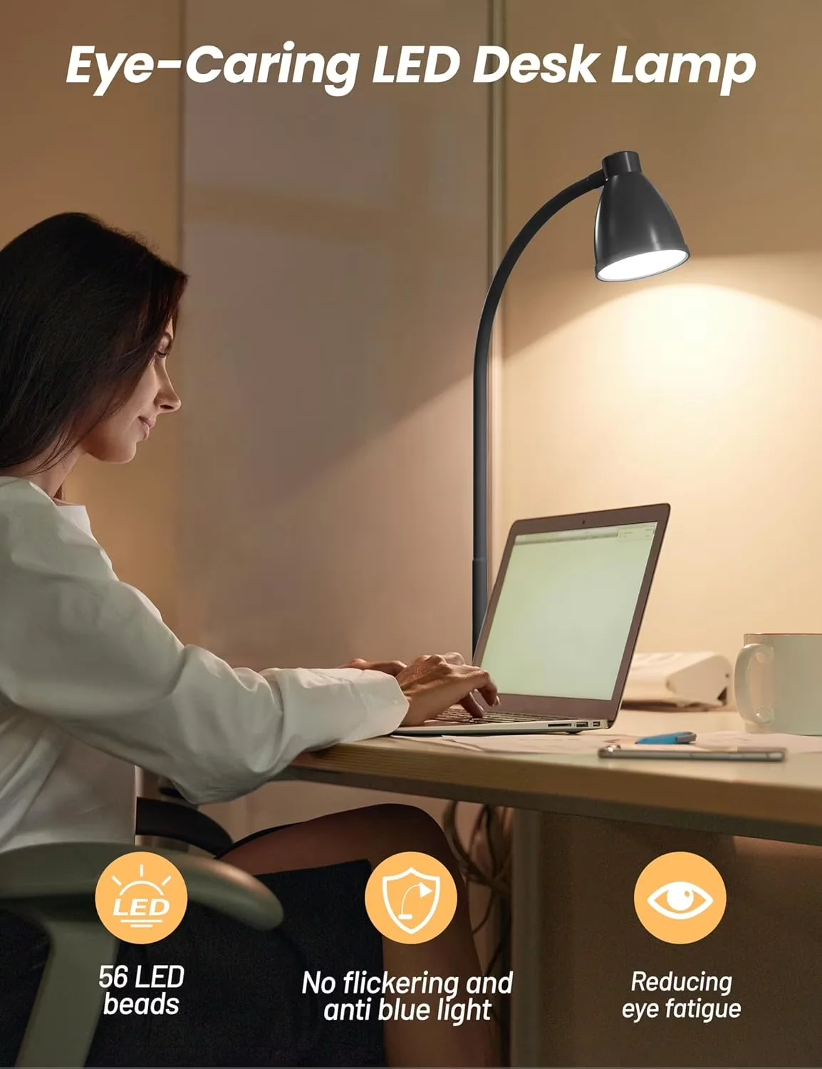 Desk Lamp Premium with LED, Energy Efficient - Black Metal Charging - Compact and Portable Model 483318