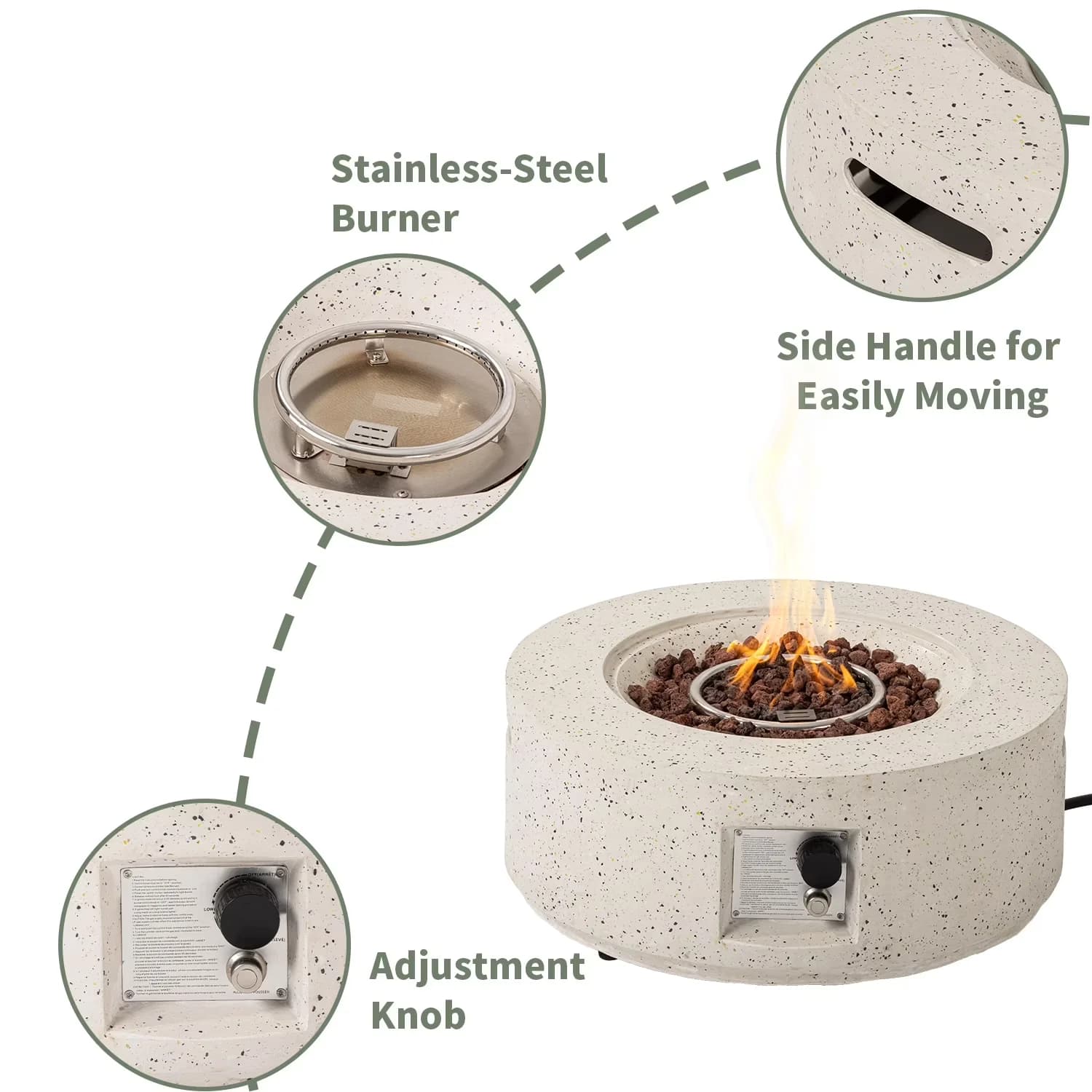 Reliable Outdoor Heating with 40000 BTU, Adjustable Flame, 28"Round Propane Fire Pit Table - White Mgo Model 6B1F01