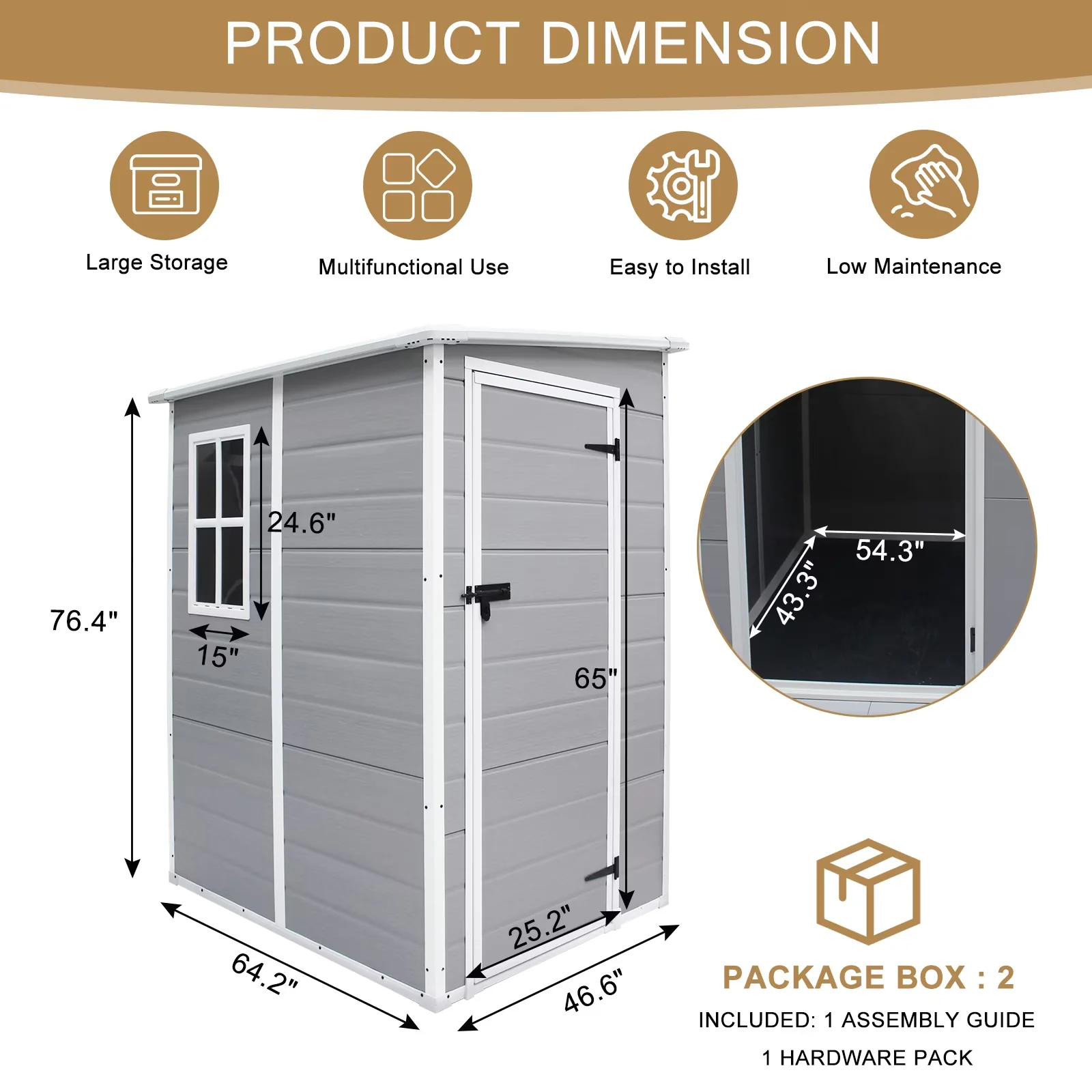 Modern Shed with Water-Resistant - Resin Gray Outdoor - Reliable Performance Model 60323F