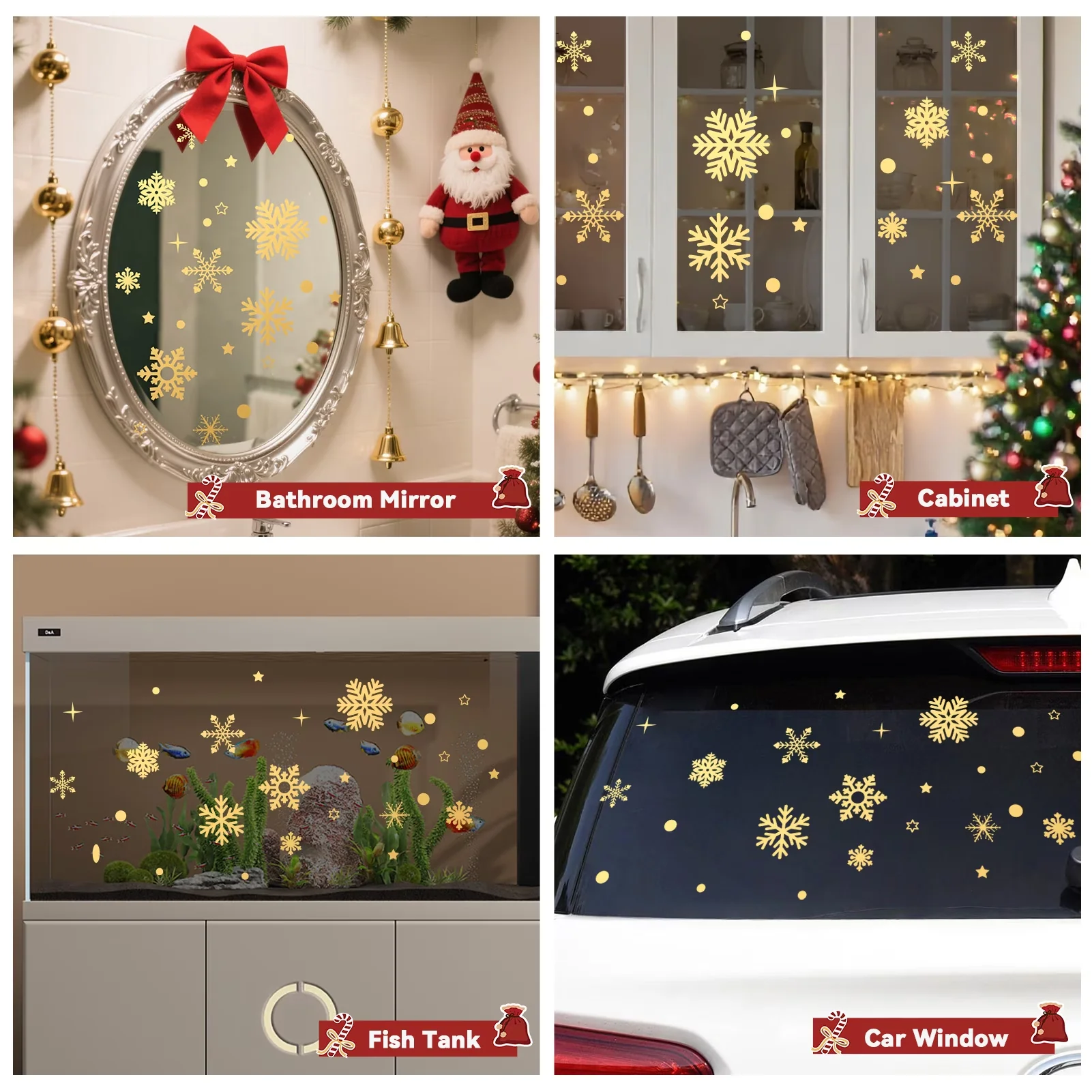 Wallpaper Wall Decals Wall Covering Quality with Reusable, 192pcs Christmas Window Stickers Set - Gold Model F7AF2C
