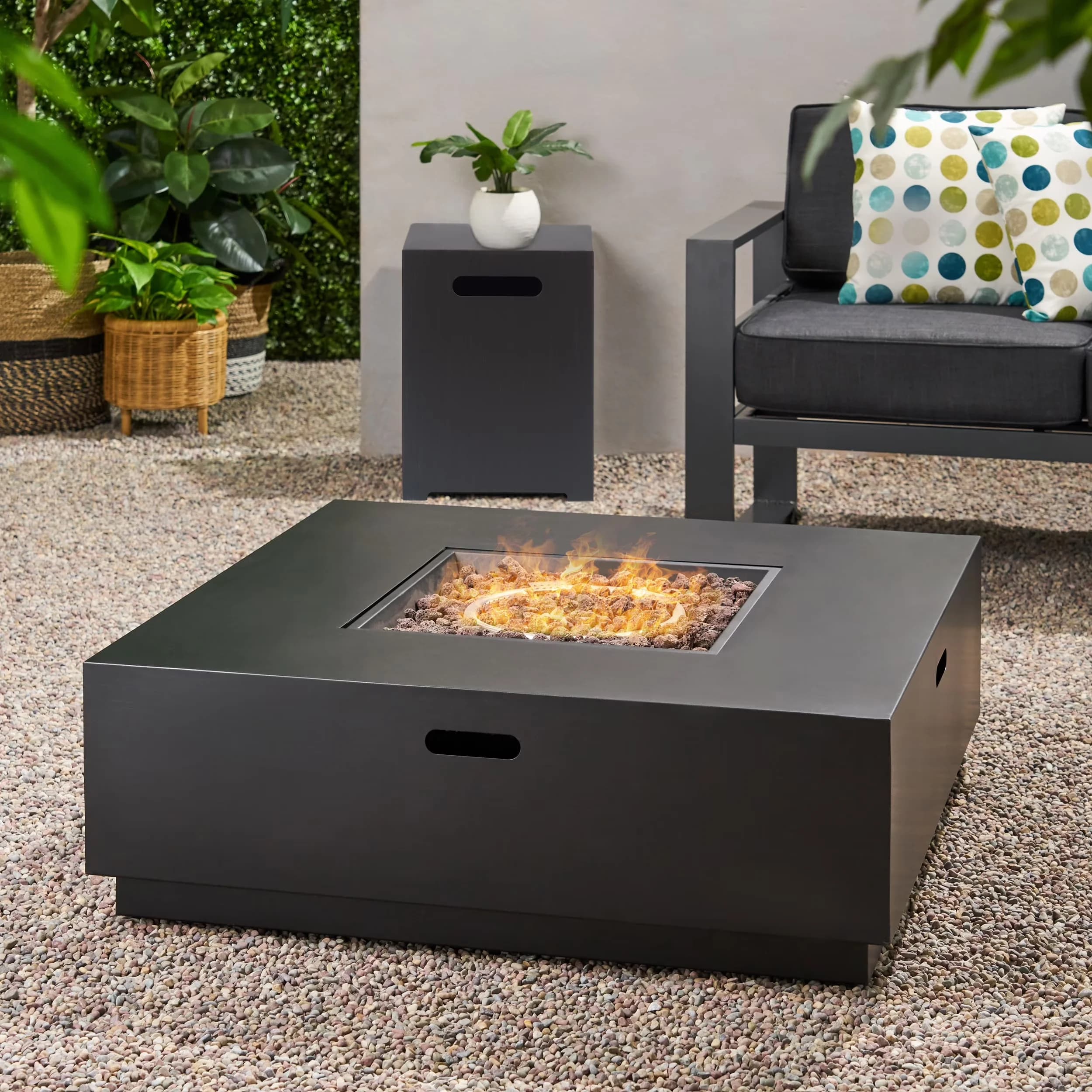 Innovative Outdoor Heating with 50000 BTU, Hand Crafted Details, Iron 40 Inch Square Fire Pit - Gray Iron Model ACCA69