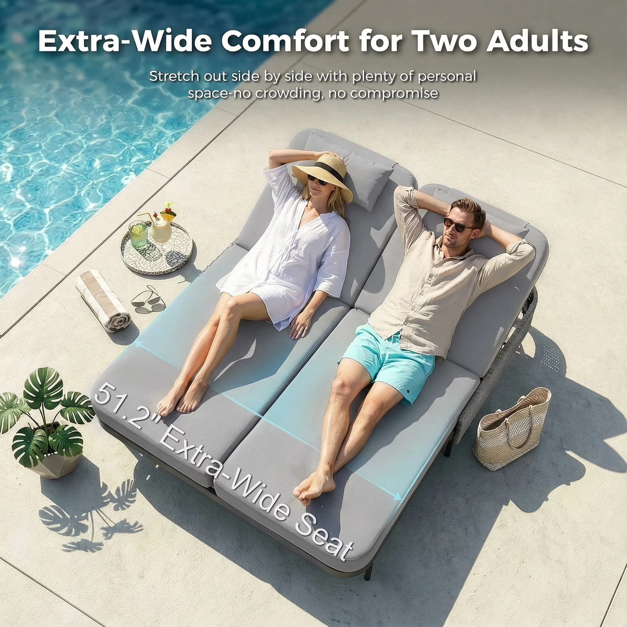 Patio Chair Stylish with 6-Position Backrests, 4.1" Cushions, PE Wicker Sunbed - Powder-Coated Alloy Steel Gray Model 77826F