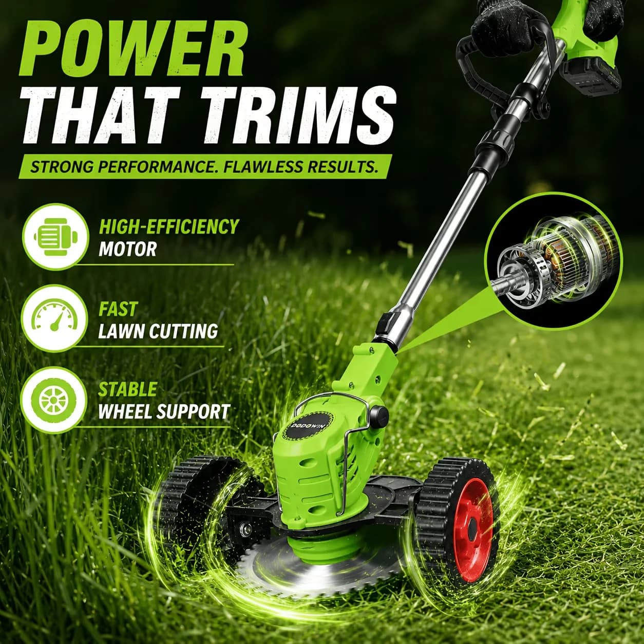 Premium String Trimmer with Battery, 21V, Portable Lawn Edger & Weed Cutter - Model F7550F
