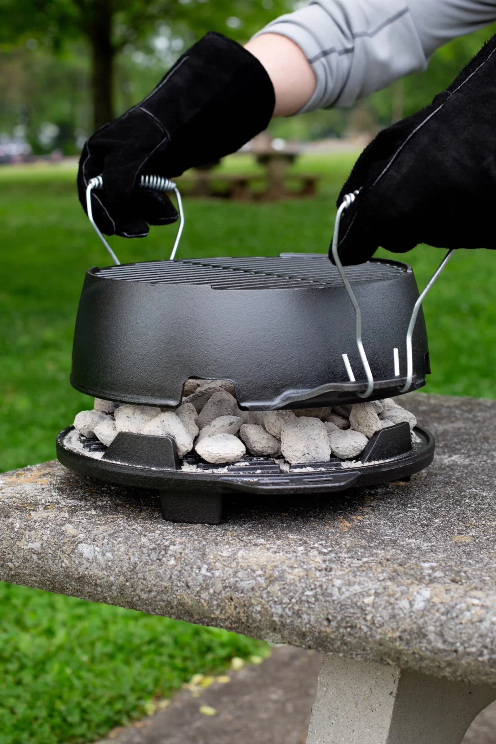 Flat Top Grill Essential with Portable, 12" Cast Iron Kickoff Grill, Perfect for Camping - Cast Iron Black Model 425C27