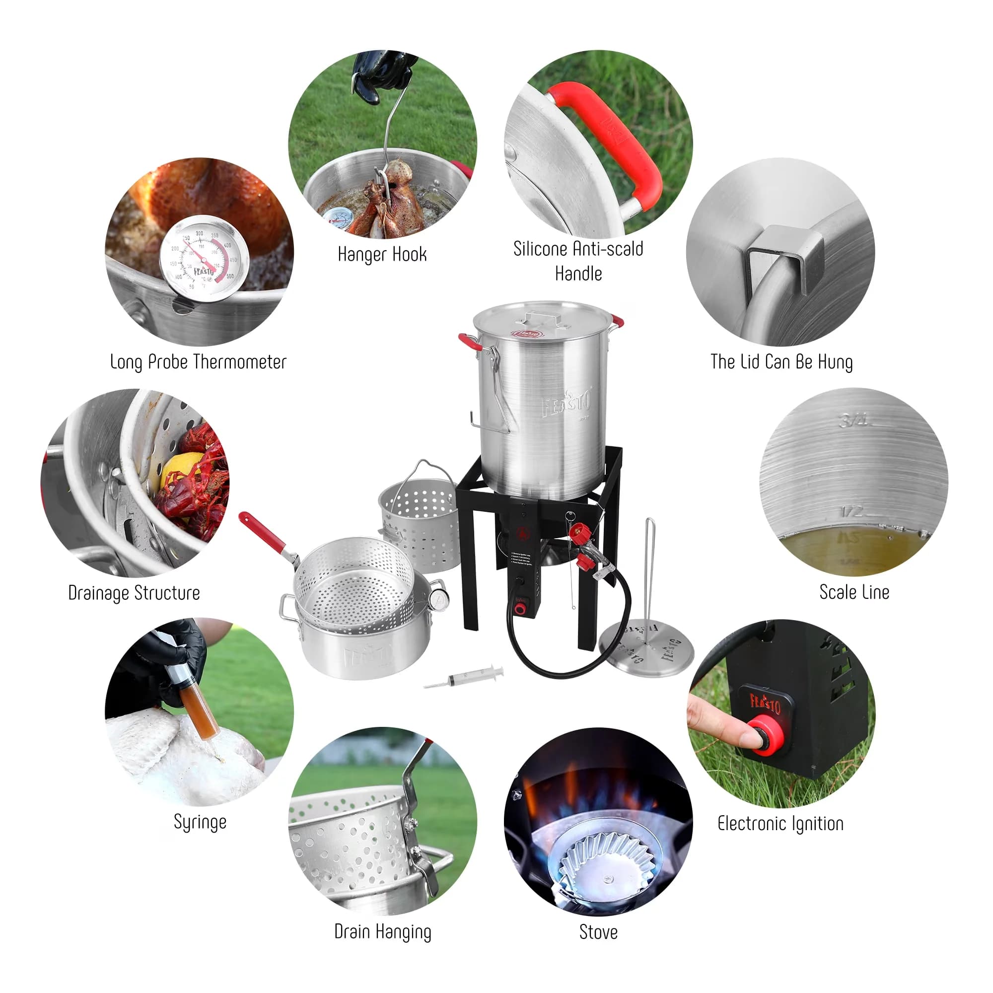 Premium Outdoor Fryer with 55000 BTU, 30 qt 55000 BTU Aluminum Turkey Kit - Aluminum Silver, Black, Multicolor Model BAA79F