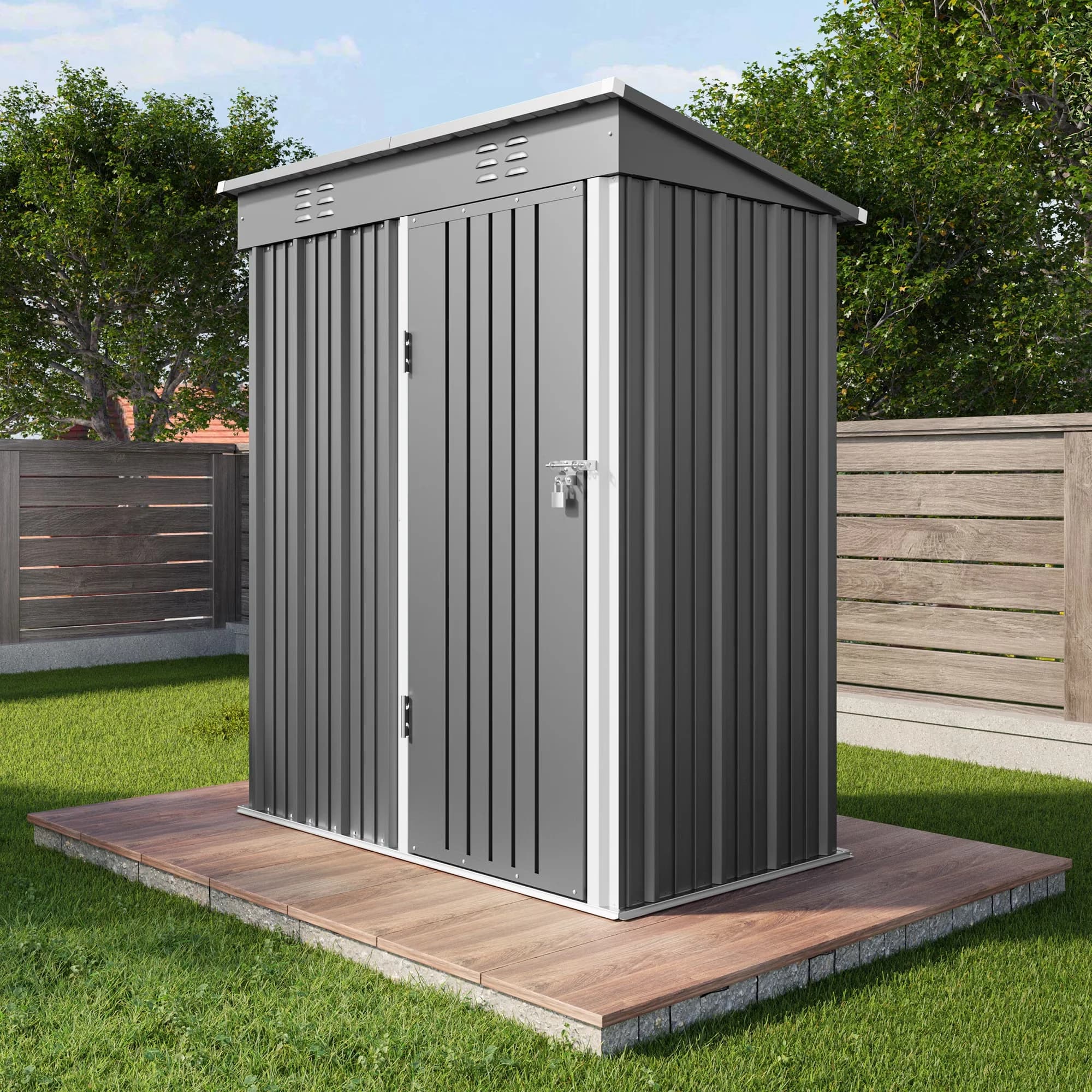 Reliable Shed with Rust Resistant, Waterproof, 5x3 ft Galvanized Steel Outdoor Storage - Metal Gray Model F4BD78