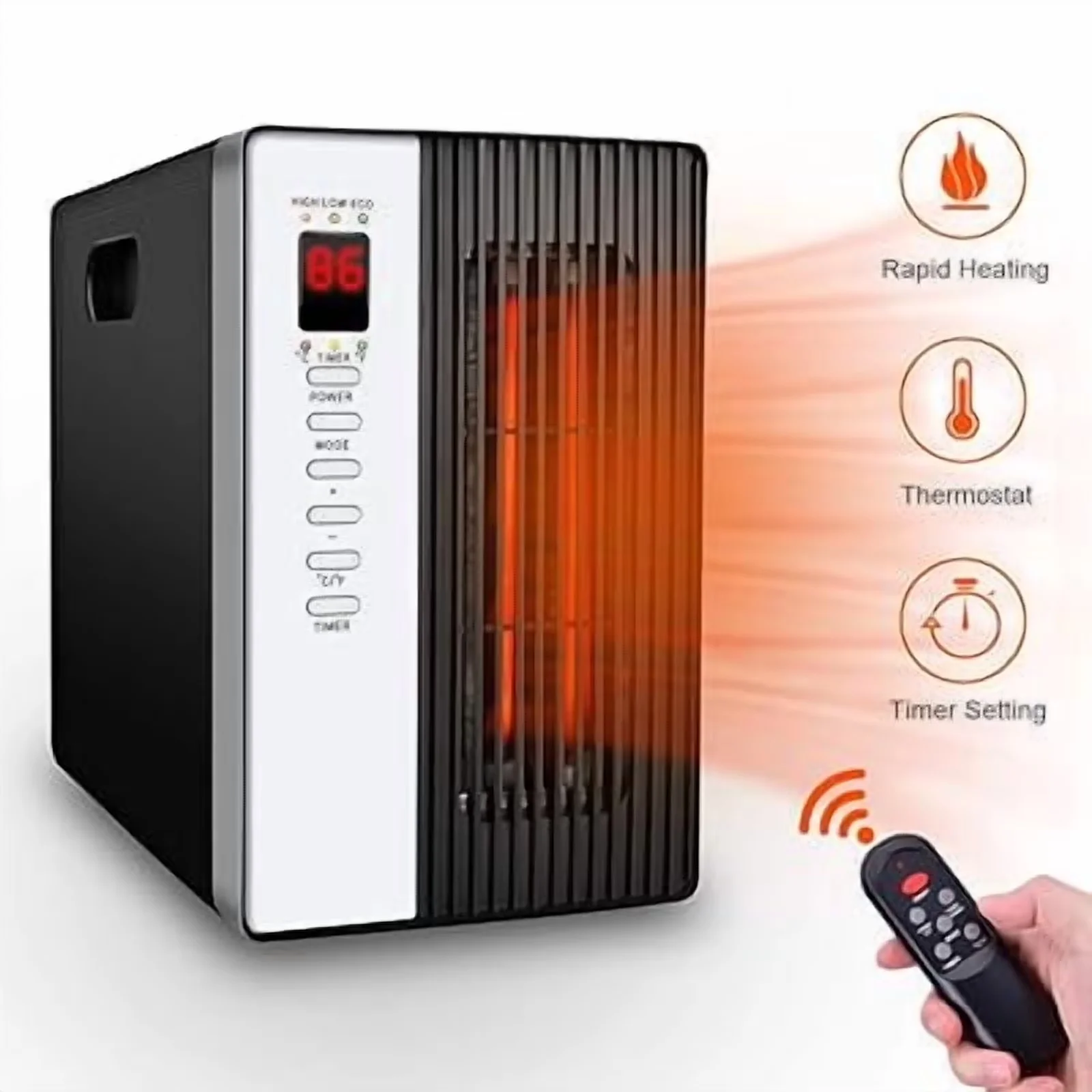 Sleek Portable And Electric Space Heater with 1500W, Adjustable, Timer Setting - Black Model B92D07