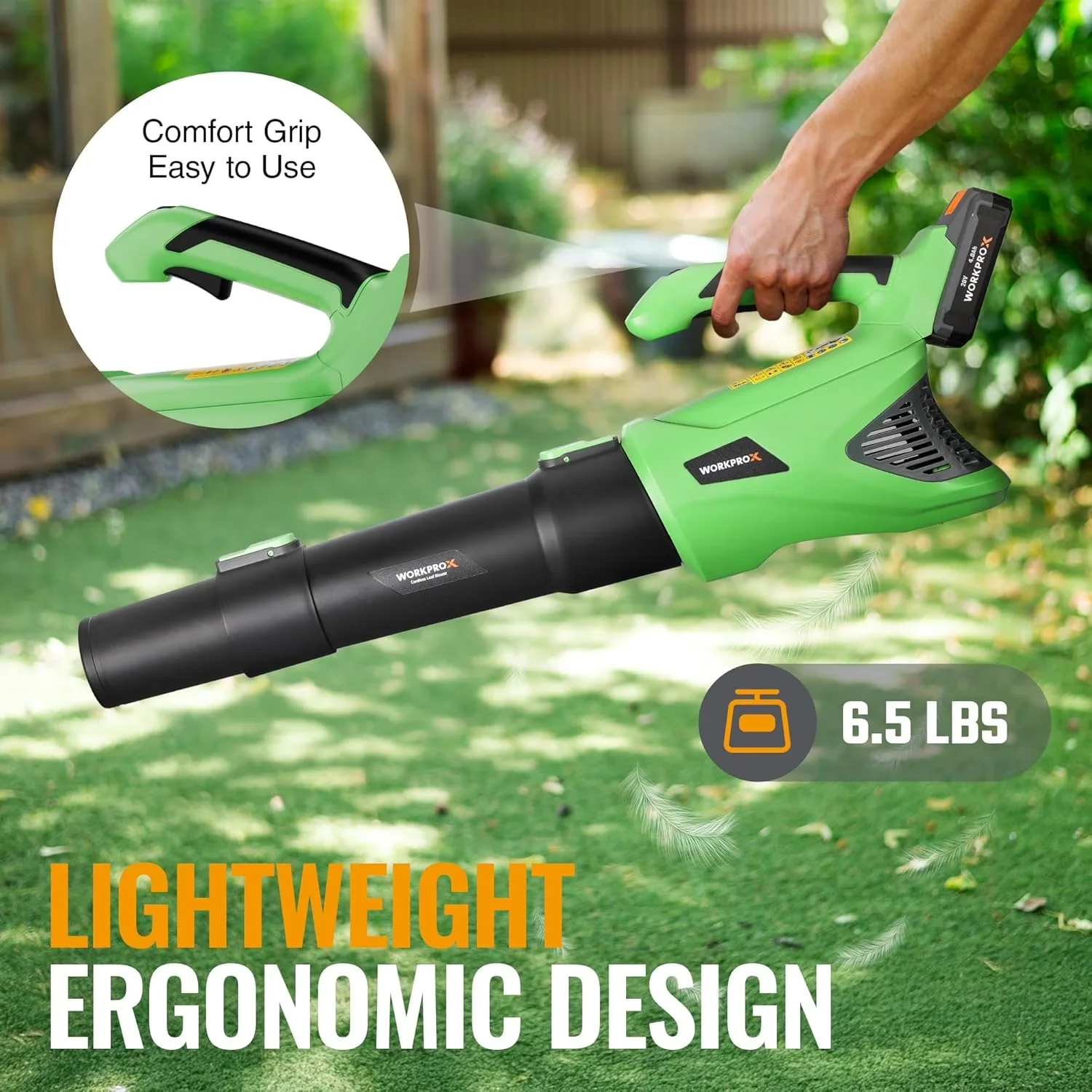 Efficient Leaf Blower with Battery, 20V, Cordless for Patio - Ergonomic Design Model 8D3182