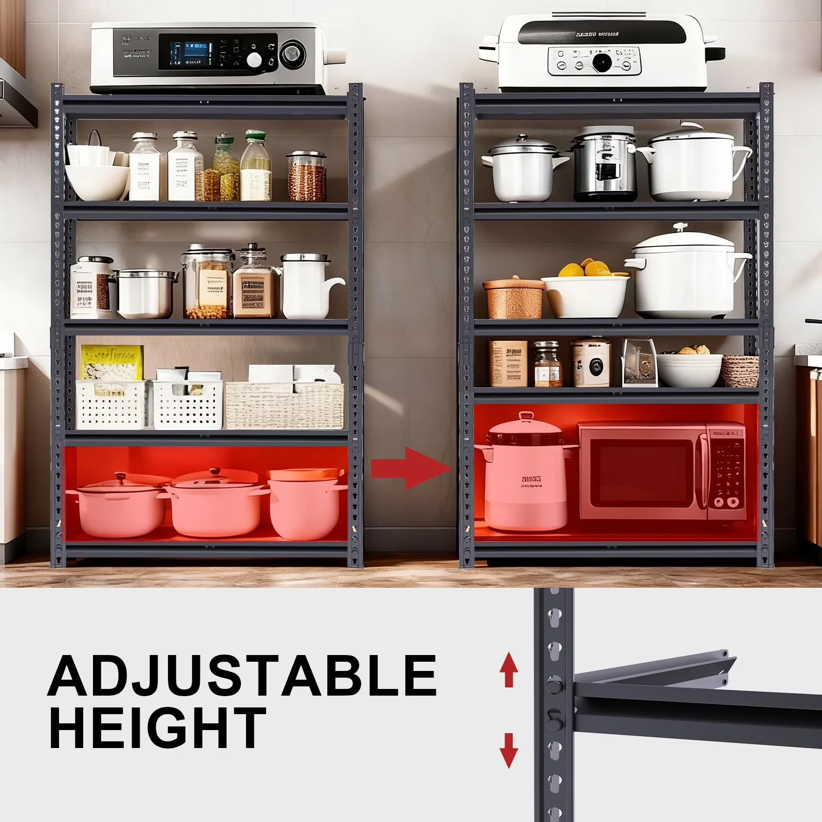 Reliable Garage Storage Supply with Adjustable, Modern, Heavy Duty Shelf - Black Metal for Garage, Kitchen Model 3F90CE