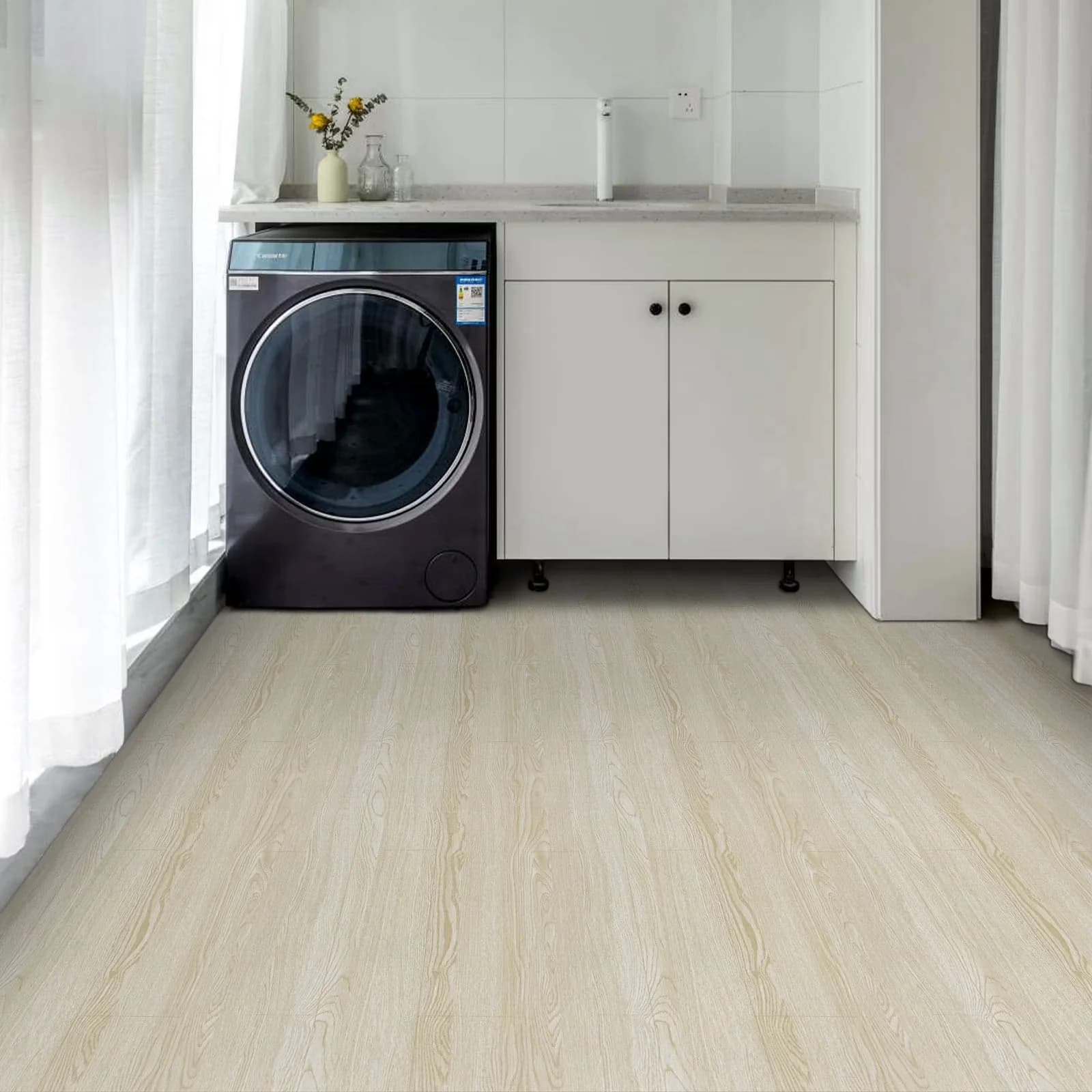 Efficient Grey Vinyl Flooring Vinyl Plank Flooring with Easy To Clean, Coverage: 12.8 square feet, Color: Multi-color - Pvc Beige Model 92677D