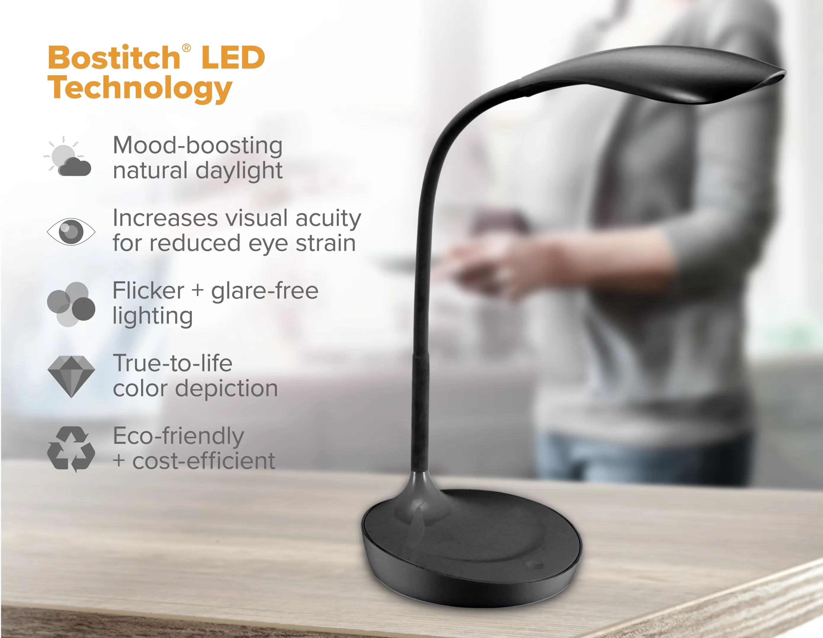 Quality Desk Lamp with LED, Usb Port, Konnect Gooseneck Led - Black Silicone Model 55AFD2