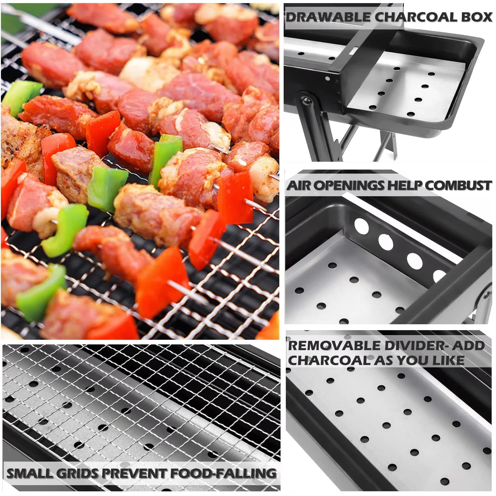 Stylish Charcoal Grill with Foldable, Portable - Stainless Steel, Steel Model EA478D