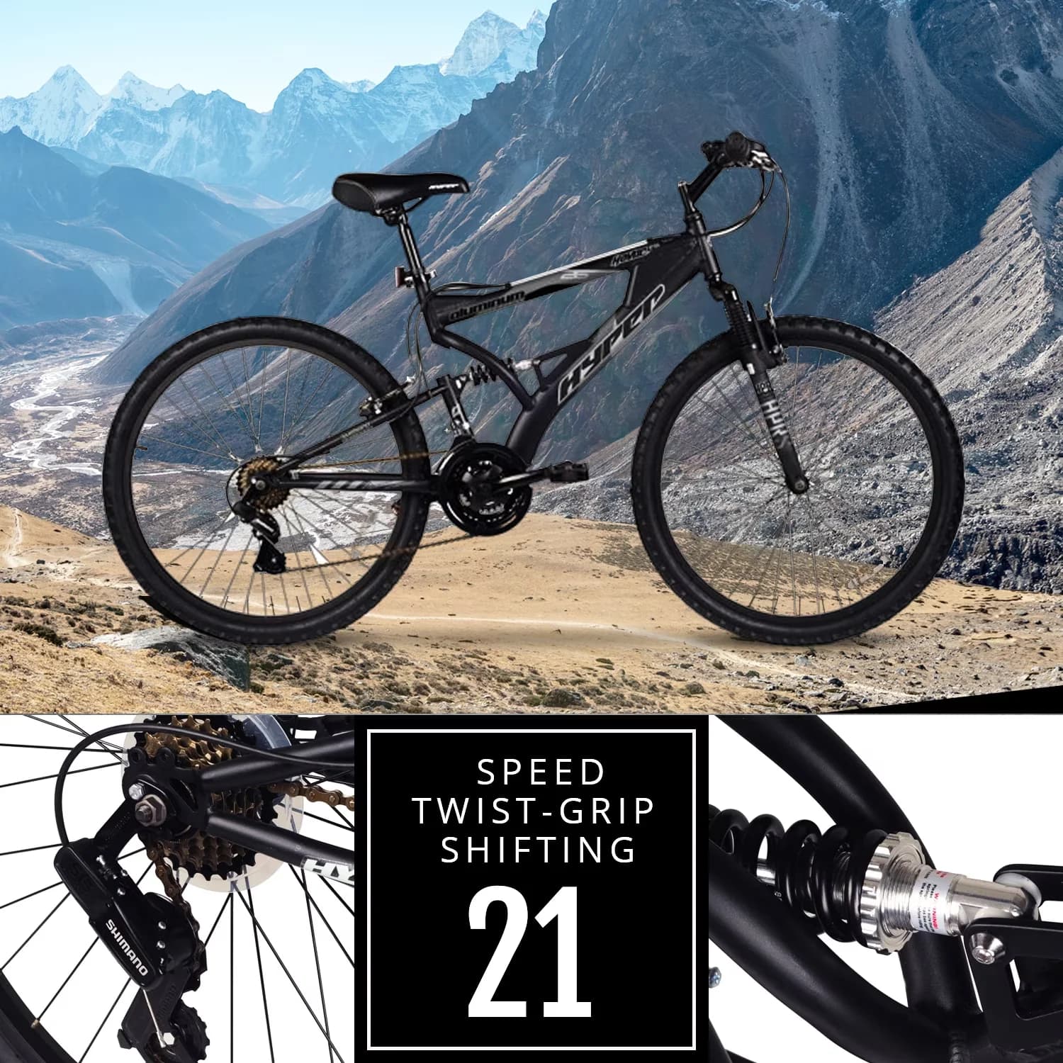 Classic Mountain Bike with Adjustable Seat Height, Front and rear linear pull brakes - Black Model 8BBCCC