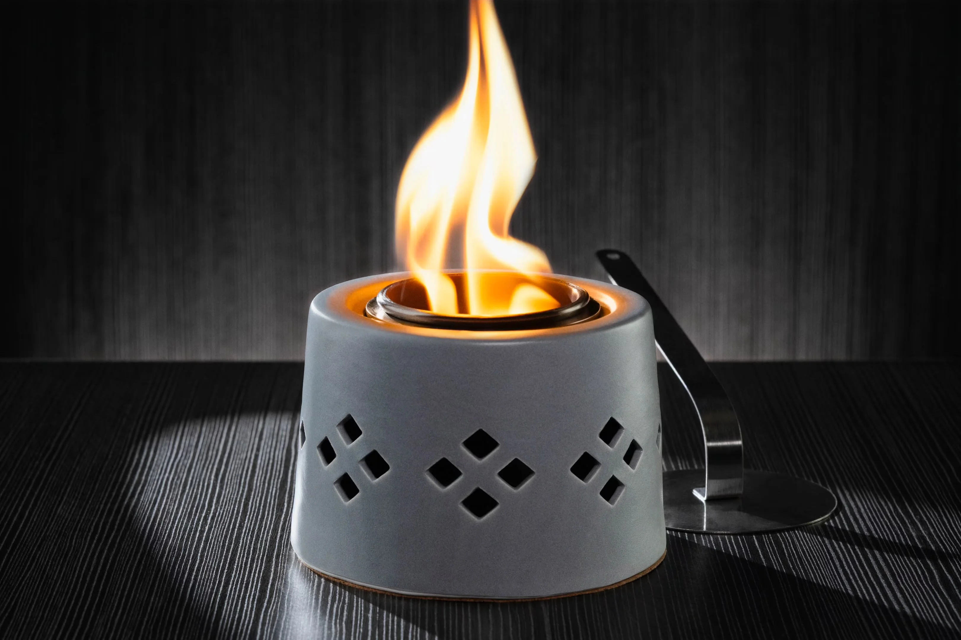Versatile Outdoor Heating with Rust Resistant, Flaming S'mores Decorative Firepit - Gray Ceramic|Stainless Steel Model E06509