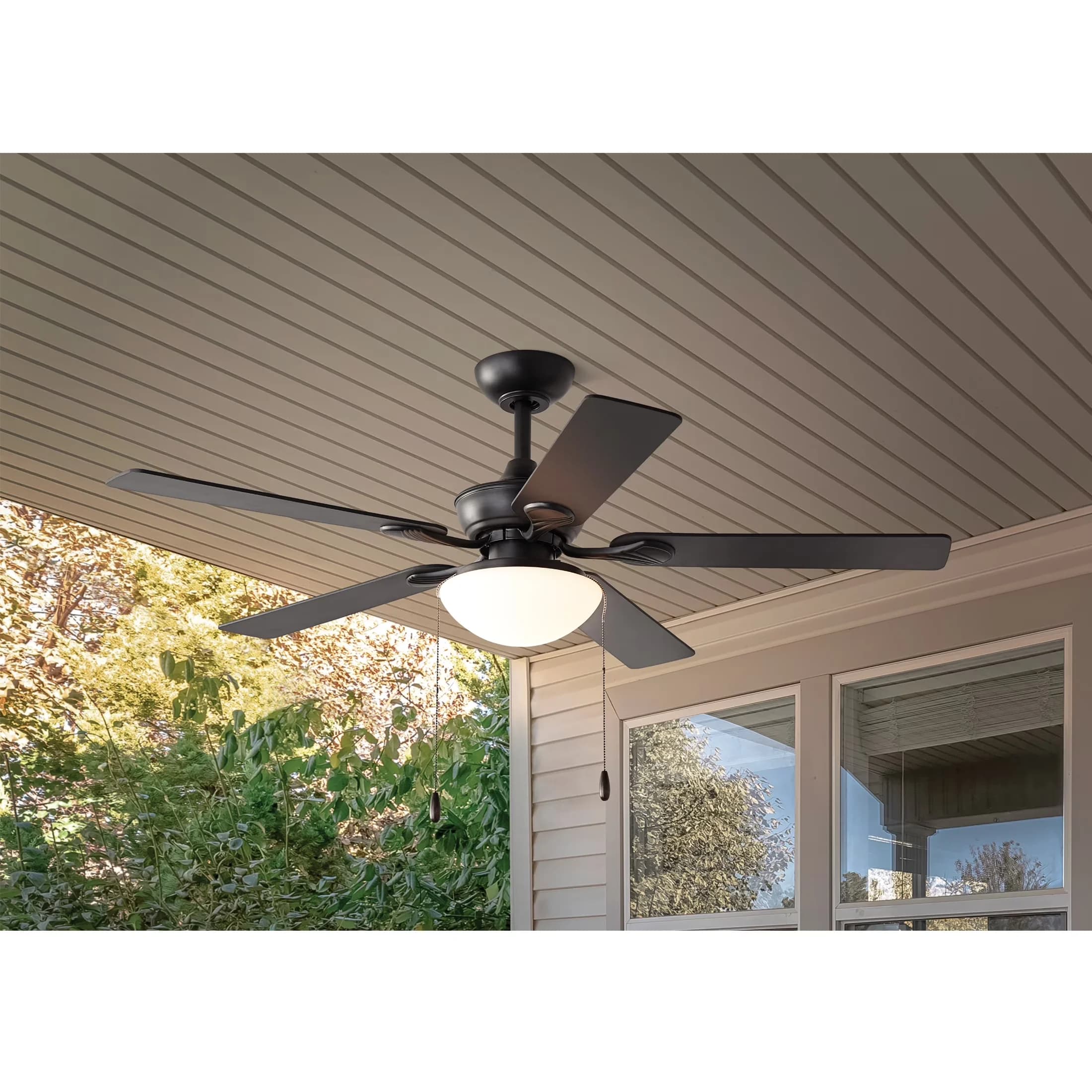 Ceiling Fan Professional with LED, Reverse Airflow, 52in 5 Blade Indoor/Outdoor - Black Model A56368