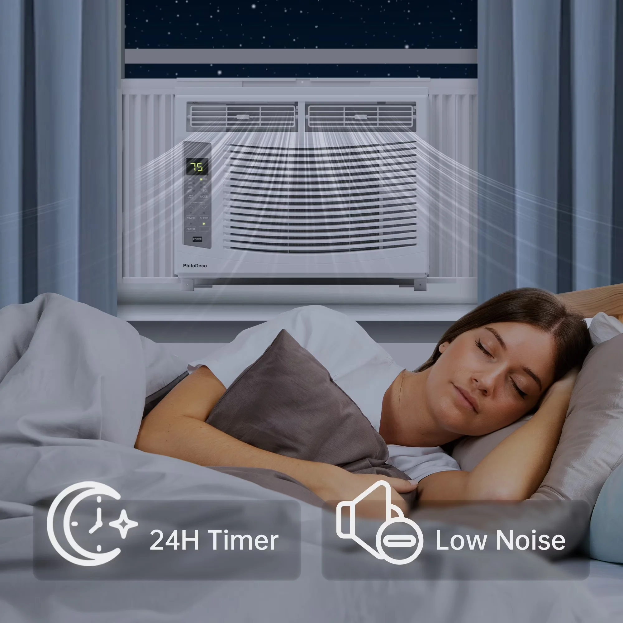 Air Conditioner Essential with LED, 6000 BTU, Sleep Mode - Window - Sleek Profile Model E1404E