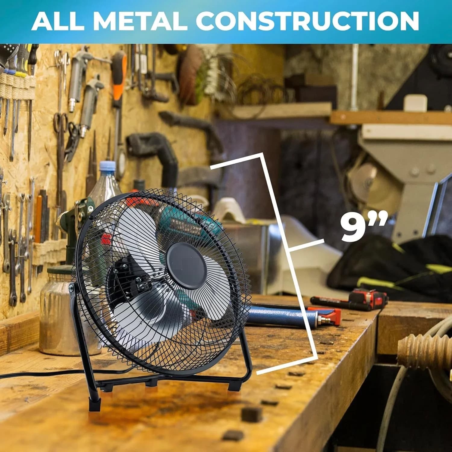 Quality Fans In Cooling with Tilt Mechanism, 3 Speed, 9 in. Desk or Table Fan - Black Metal Model 6DBFB5