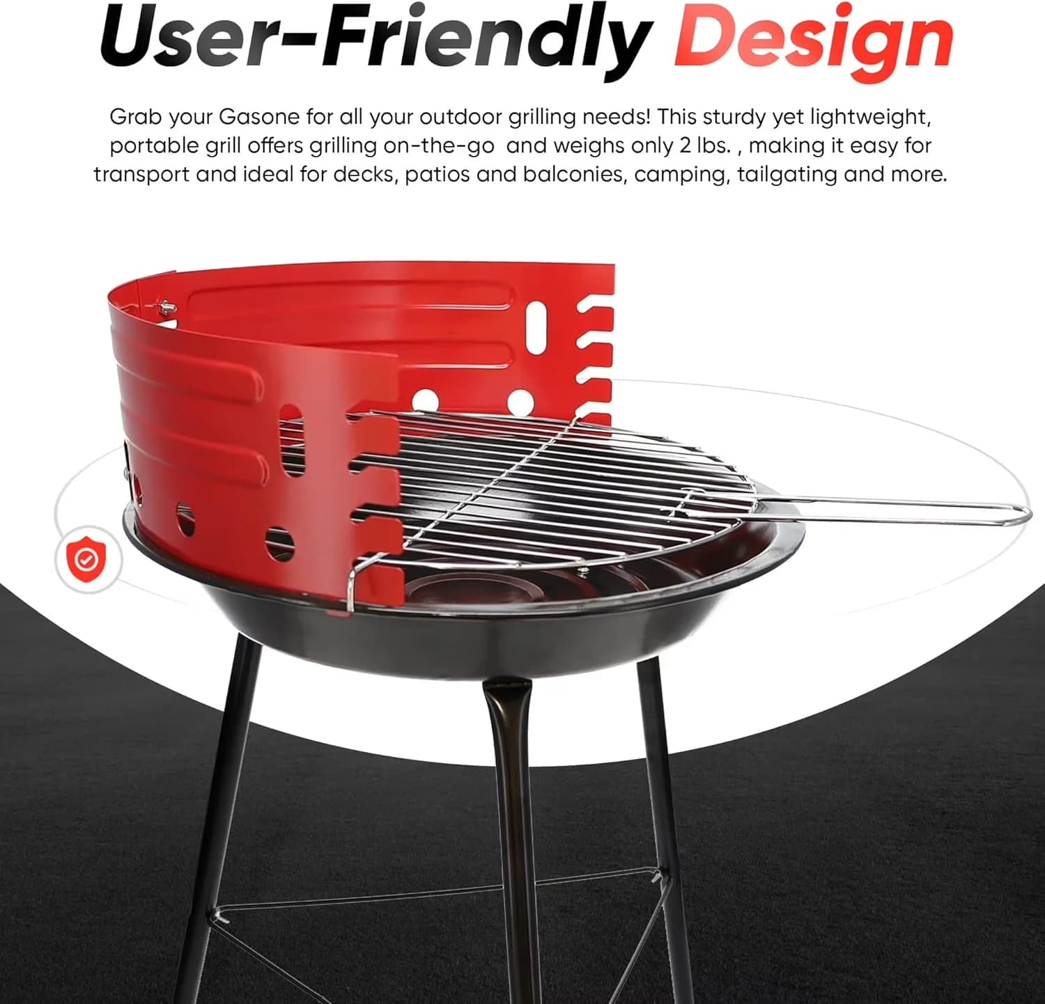Essential Charcoal Grill with Portable, COMPACT ENOUGH TO TAKE ANYWHERE - Black Metal Model 6F9E12