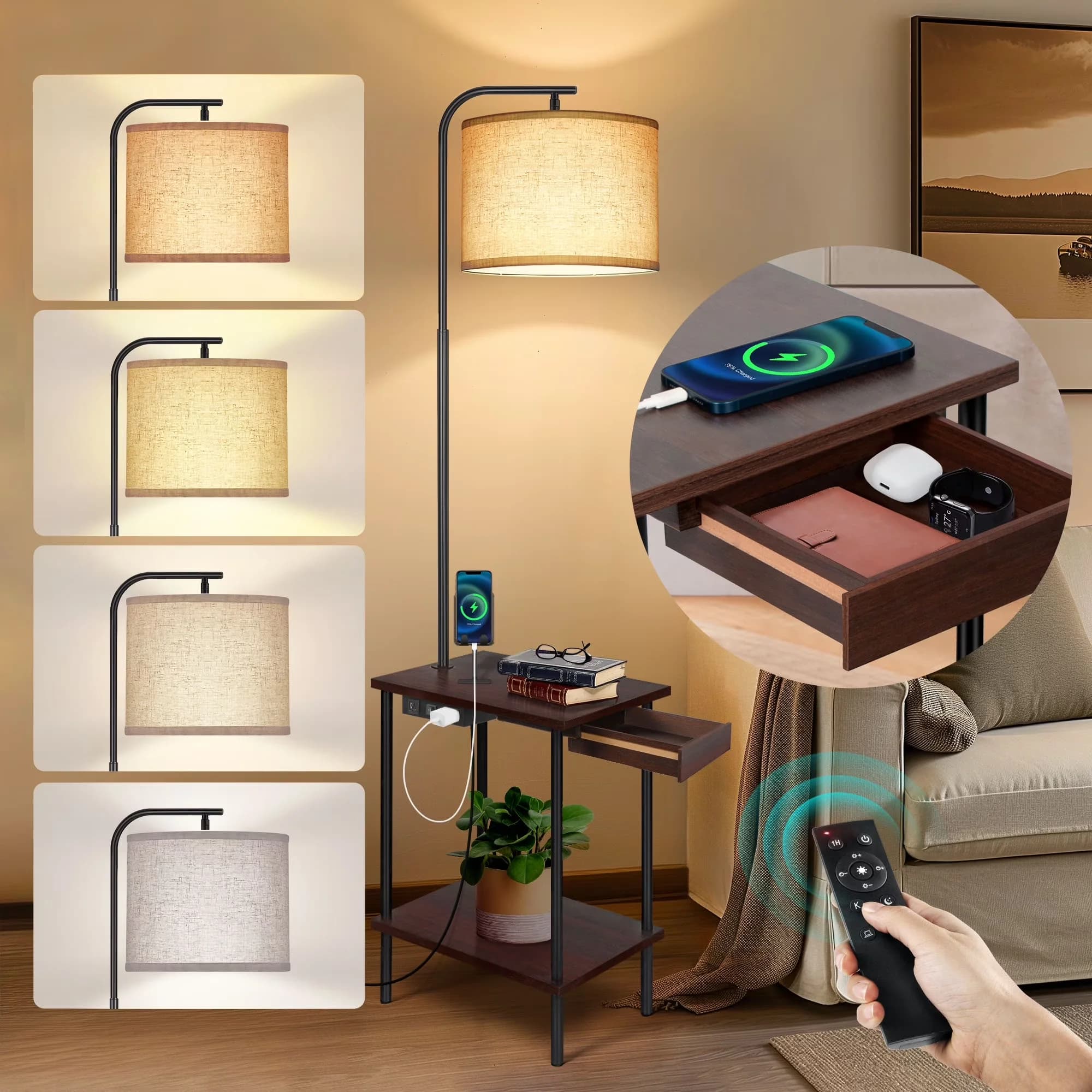 Essential Lamp with LED, Modern, Floor - Metal Brown, White, Multicolor Model 9C9B32