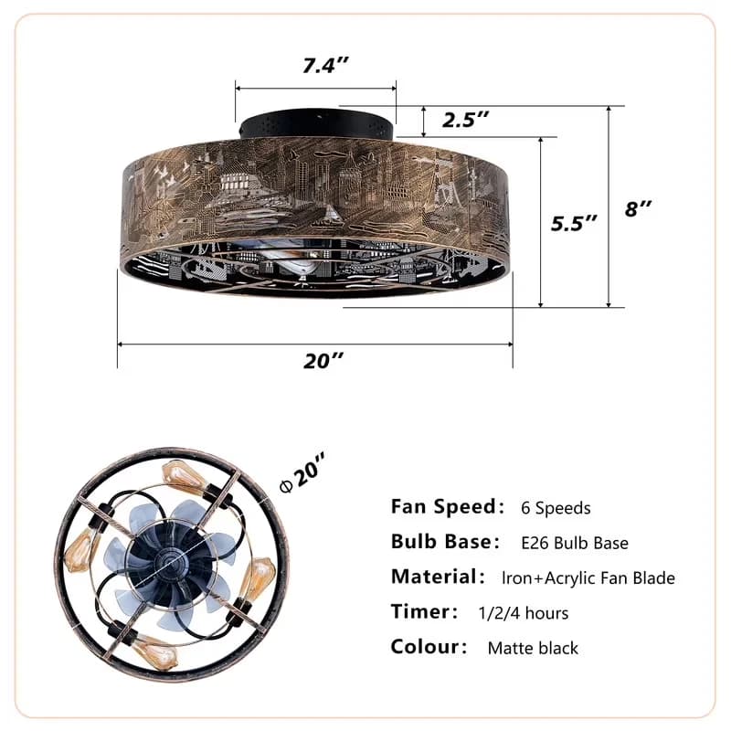 Ceiling Fan Versatile with Industrial, Remote Controlled, Modern - Bronze for Living Room, Kitchen Model 5FD0C9