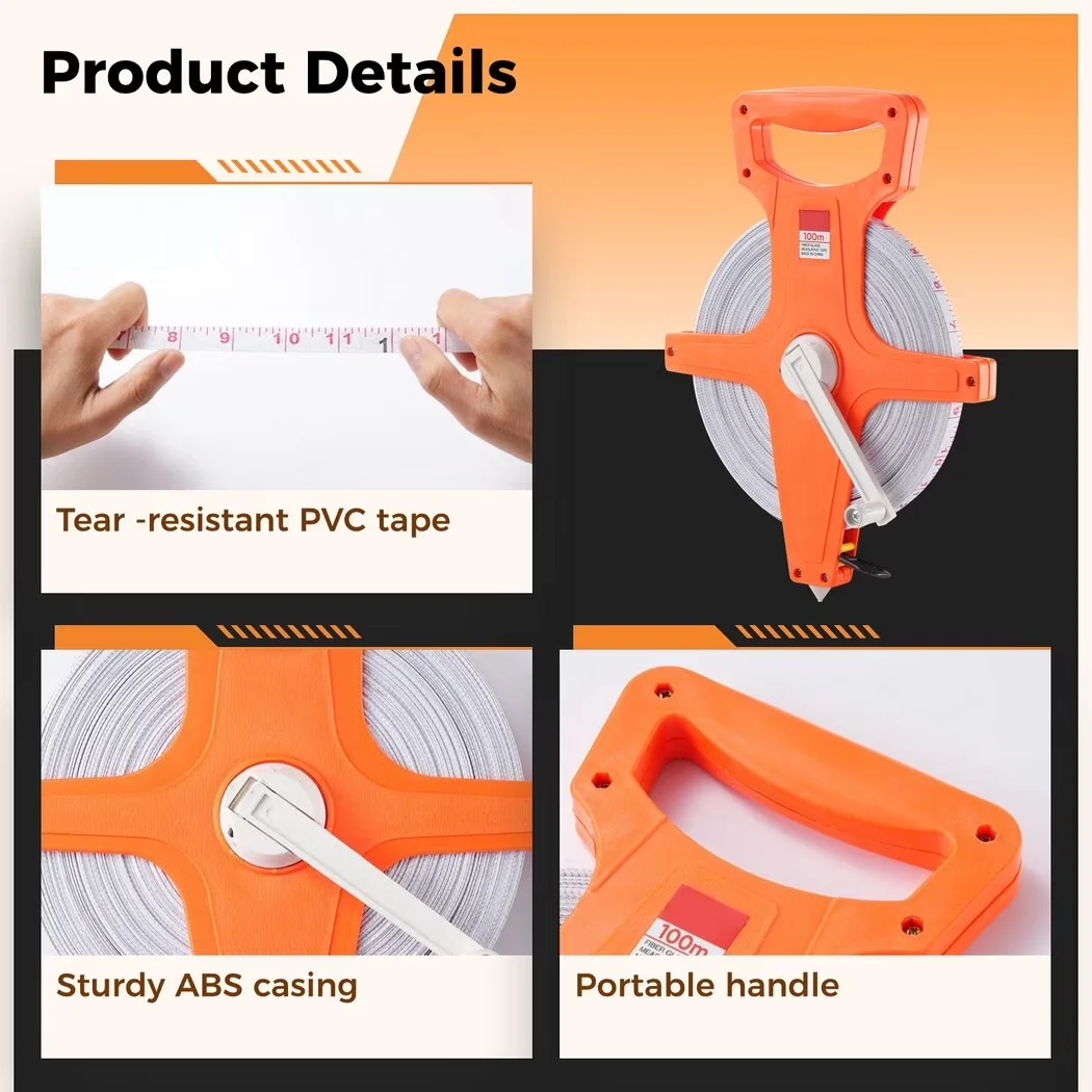 Measuring Layout Reliable with Dual Sided Wheel, 100m/330ft Open Reel Tape Measure - Orange Plastic Model 526ED7