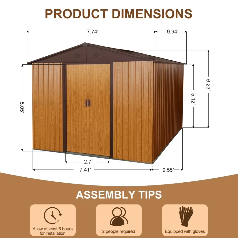 Premium Shed with Waterproof, Tool Storage - Coffee Color Iron for Garden, Patio Model 6743AB